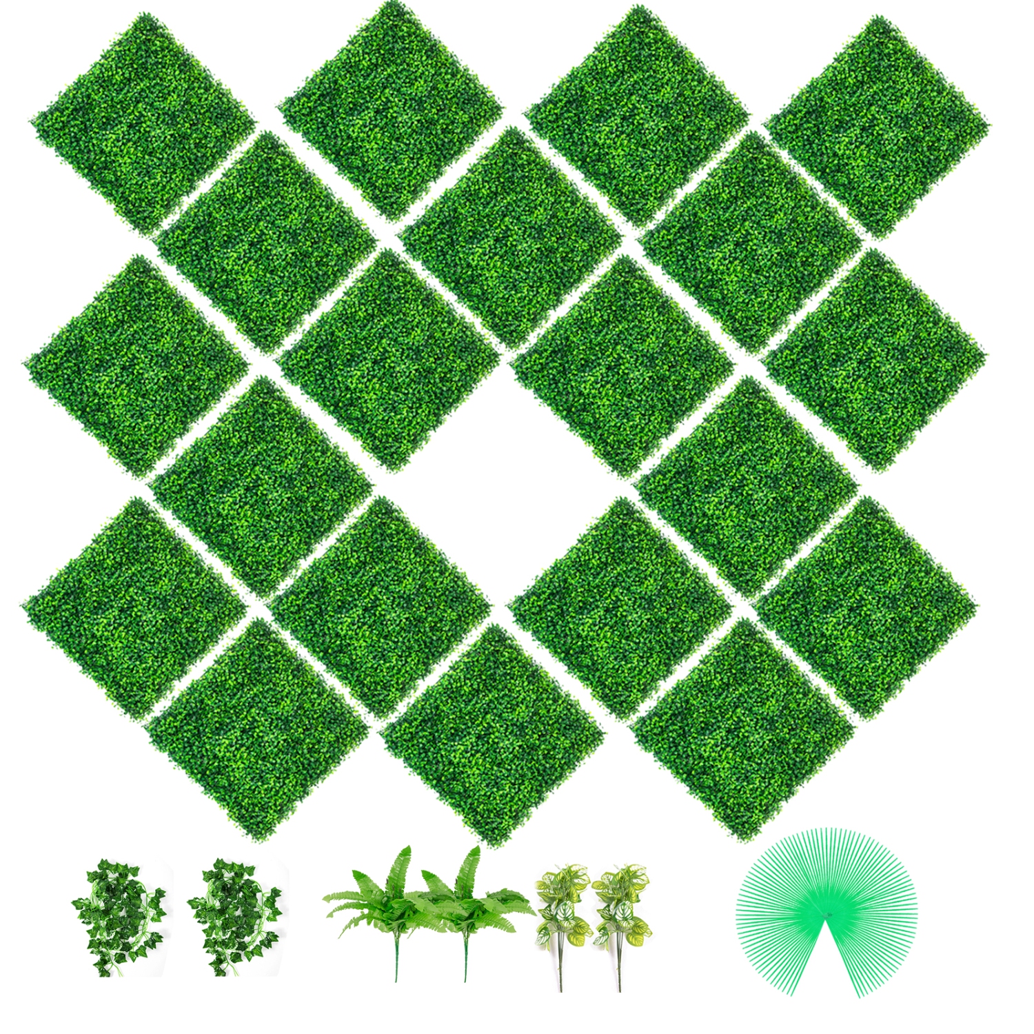 VEVOR 20 PCS Artificial Boxwood Panels, 20"x20" Boxwood Hedge Wall Panels, PE Artificial Grass Backdrop Wall 1.6, Privacy Hedge Screen for Decoration