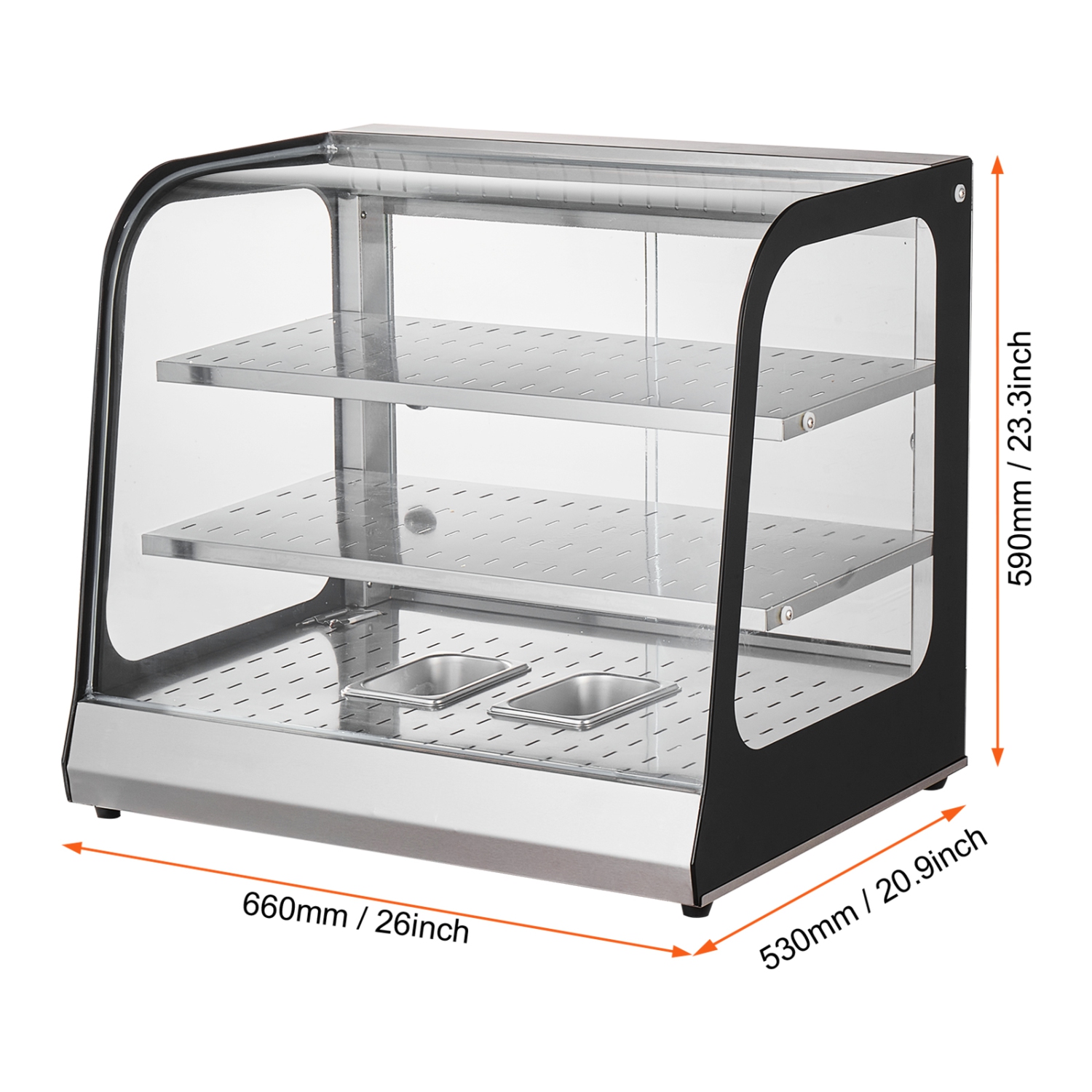 VEVOR 2-Tier Commercial Food Warmer Display, 850W Food Display Warmer w/ Tempered Glass and Steam Heating, 86℉~185℉ Temperature Control, 111L Large