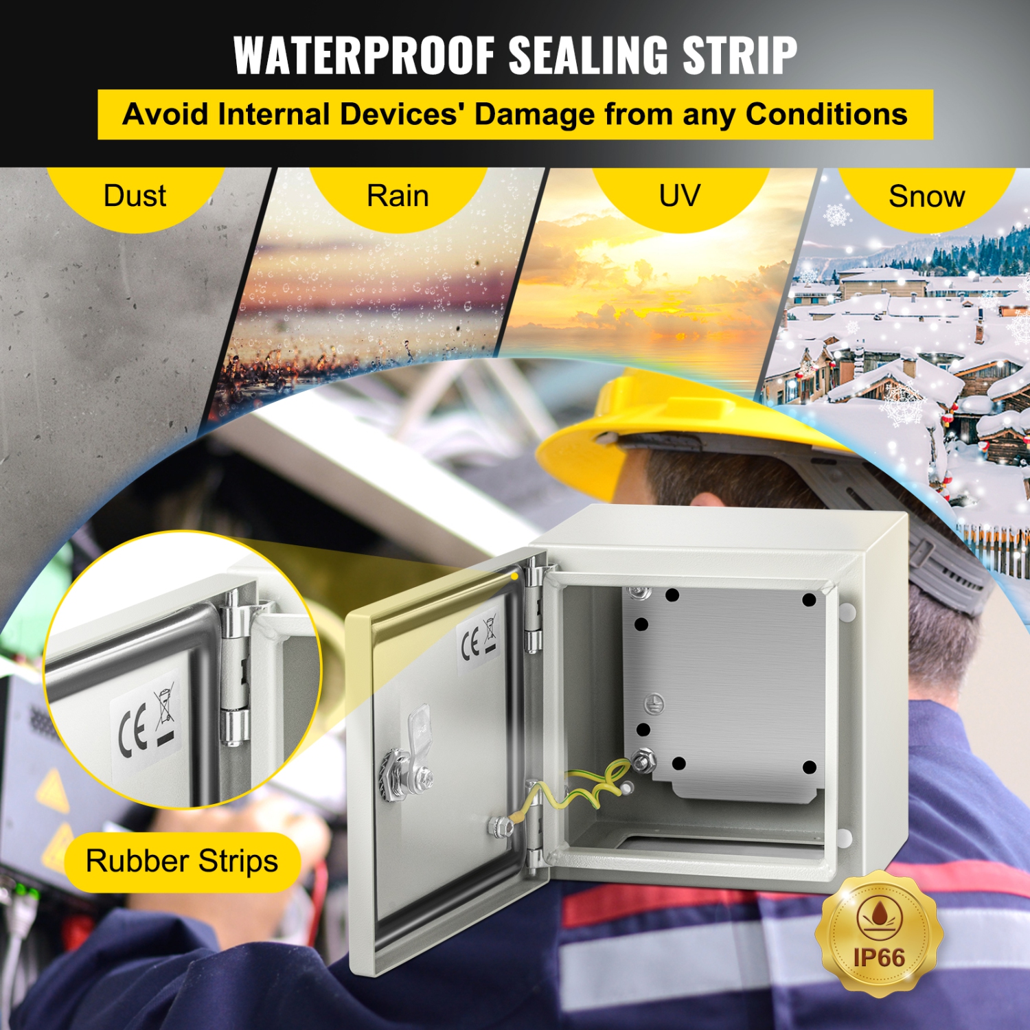 Boîtier métallique VEVOR 8x8x6&nbsp;po NEMA, boîtier électrique métallique NEMA 4X, IP66 résistant à l'eau et à la poussière, adapté aux connexions