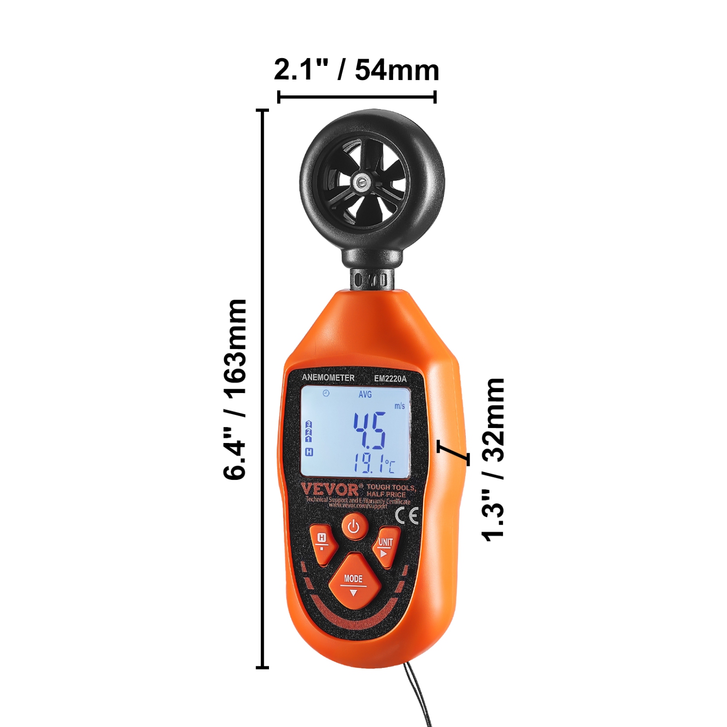 VEVOR 14℉-113℉ Temperature Range， Anemometer,with LED Backlit Display, Captures Wind Speed, Temperature, Air Volume, and Chill Factor, Ideal for