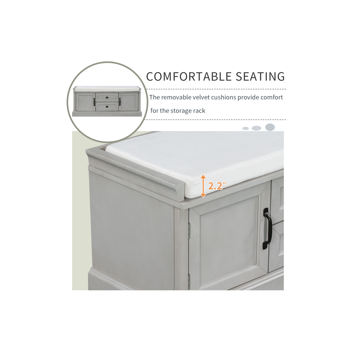 YOULIGHTS Storage Bench with Adjustable Shelves and 4 Doors, Shoe Bench with Removable Cushion for Entryway Hallway Foyer Living Room Bedroom, Shoe