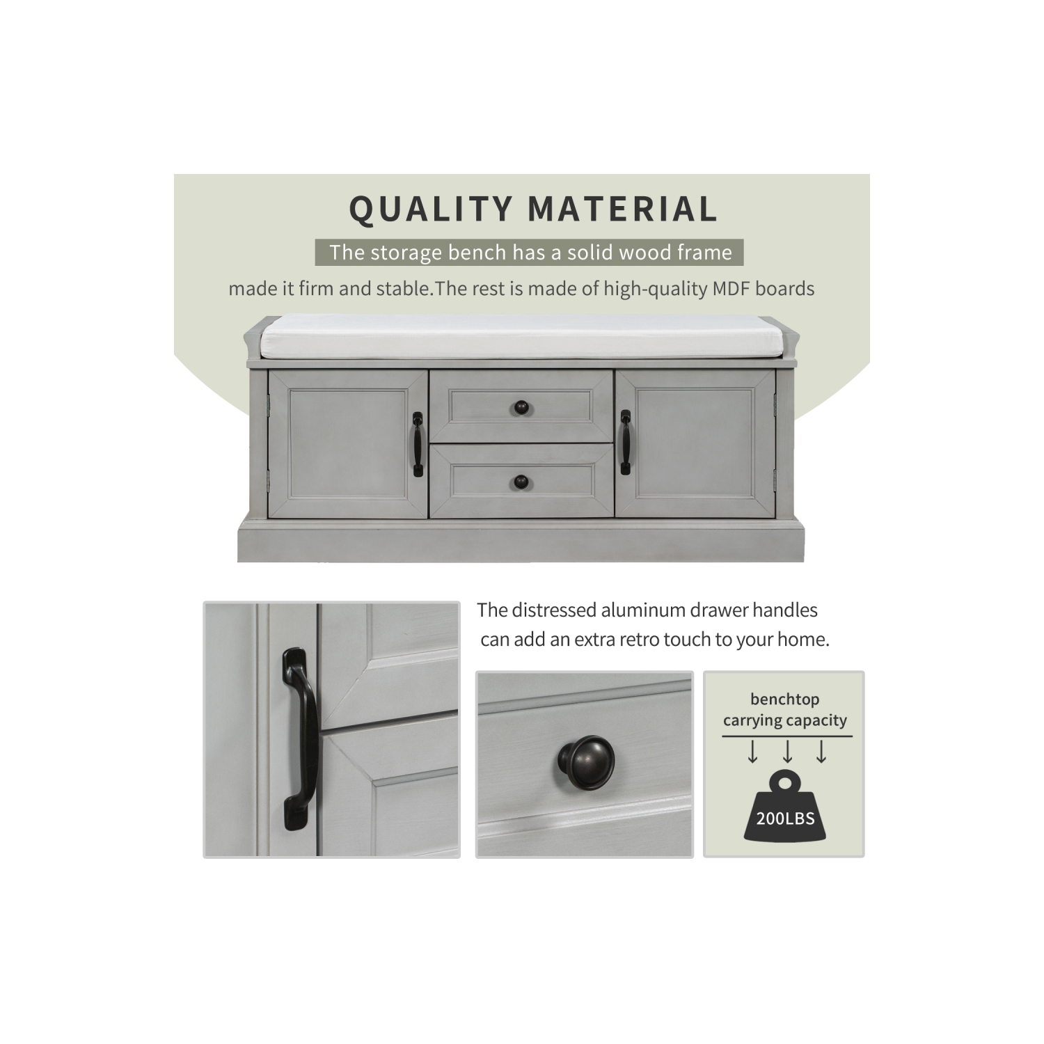 YOULIGHTS Storage Bench with Adjustable Shelves and 4 Doors, Shoe Bench with Removable Cushion for Entryway Hallway Foyer Living Room Bedroom, Shoe