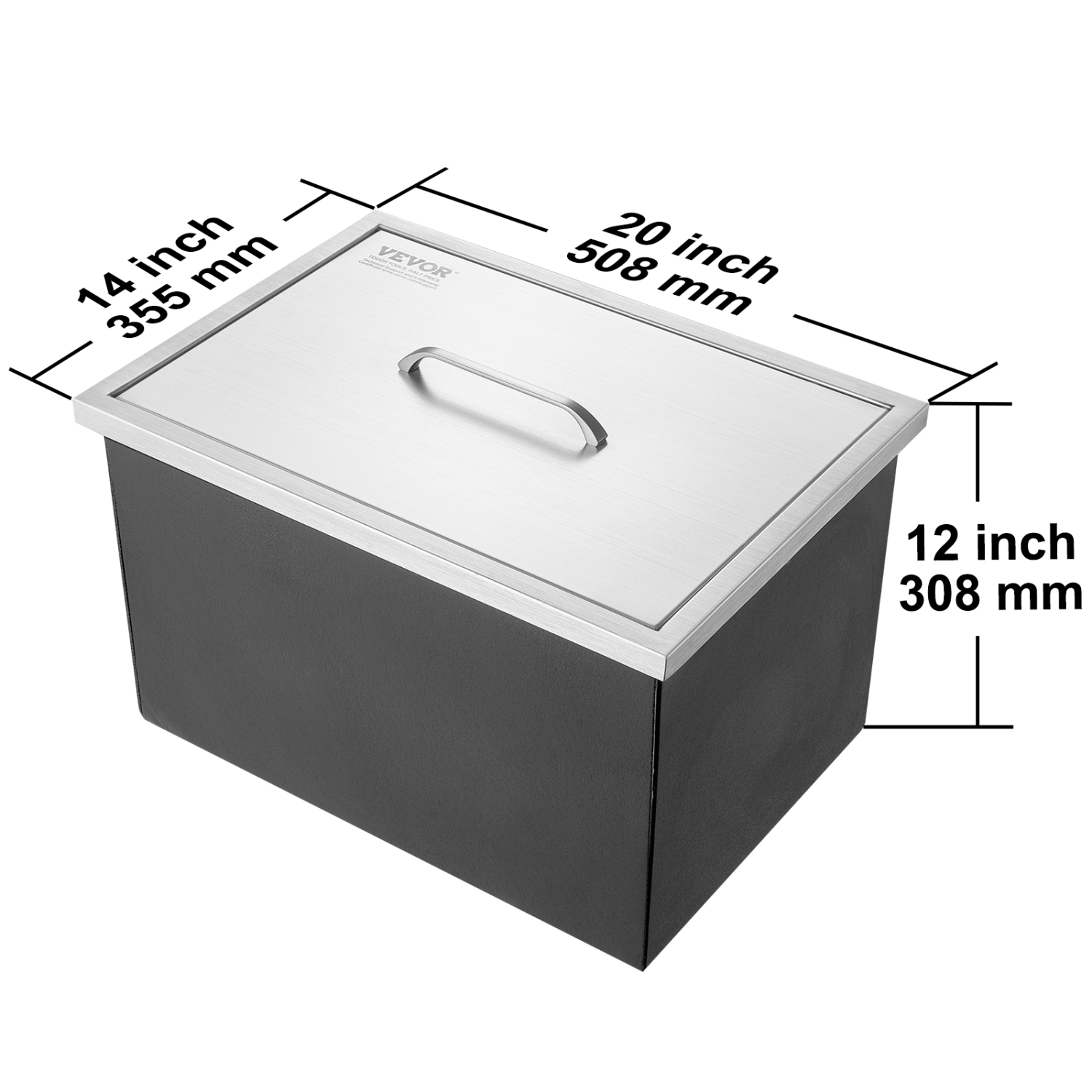 VEVOR 20"L x 14"W x 12"H Drop in Ice Chest, Stainless Steel Ice Cooler, Commercial Ice Bin with Cover, 40 qt Outdoor Kitchen Ice Bar, Drain-pipe and