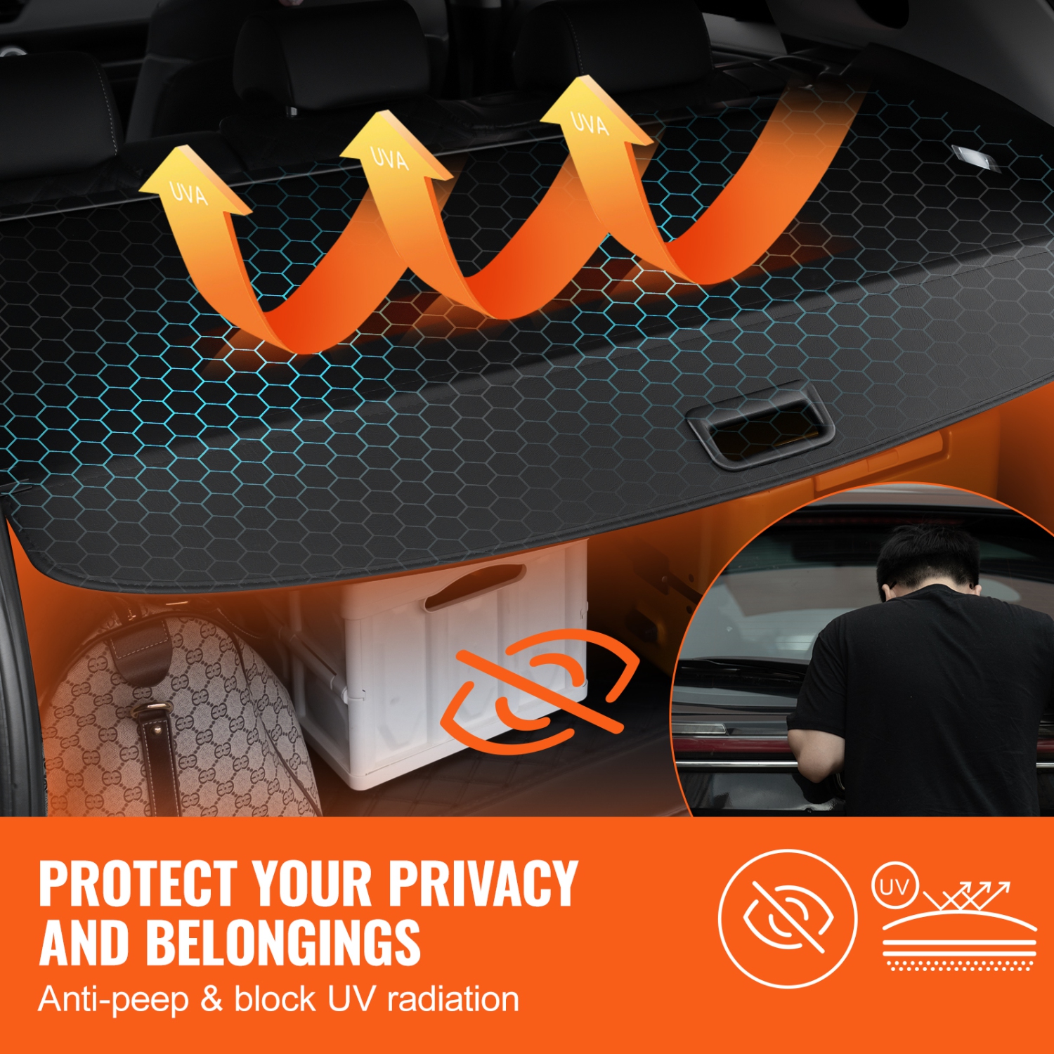VEVOR Retractable Cargo Cover for Toyota, Upgraded Waterproof Trunk Cover Security Shield Shade for Toyota RAV4 2019-2024, UV Resistant Rear Trunk