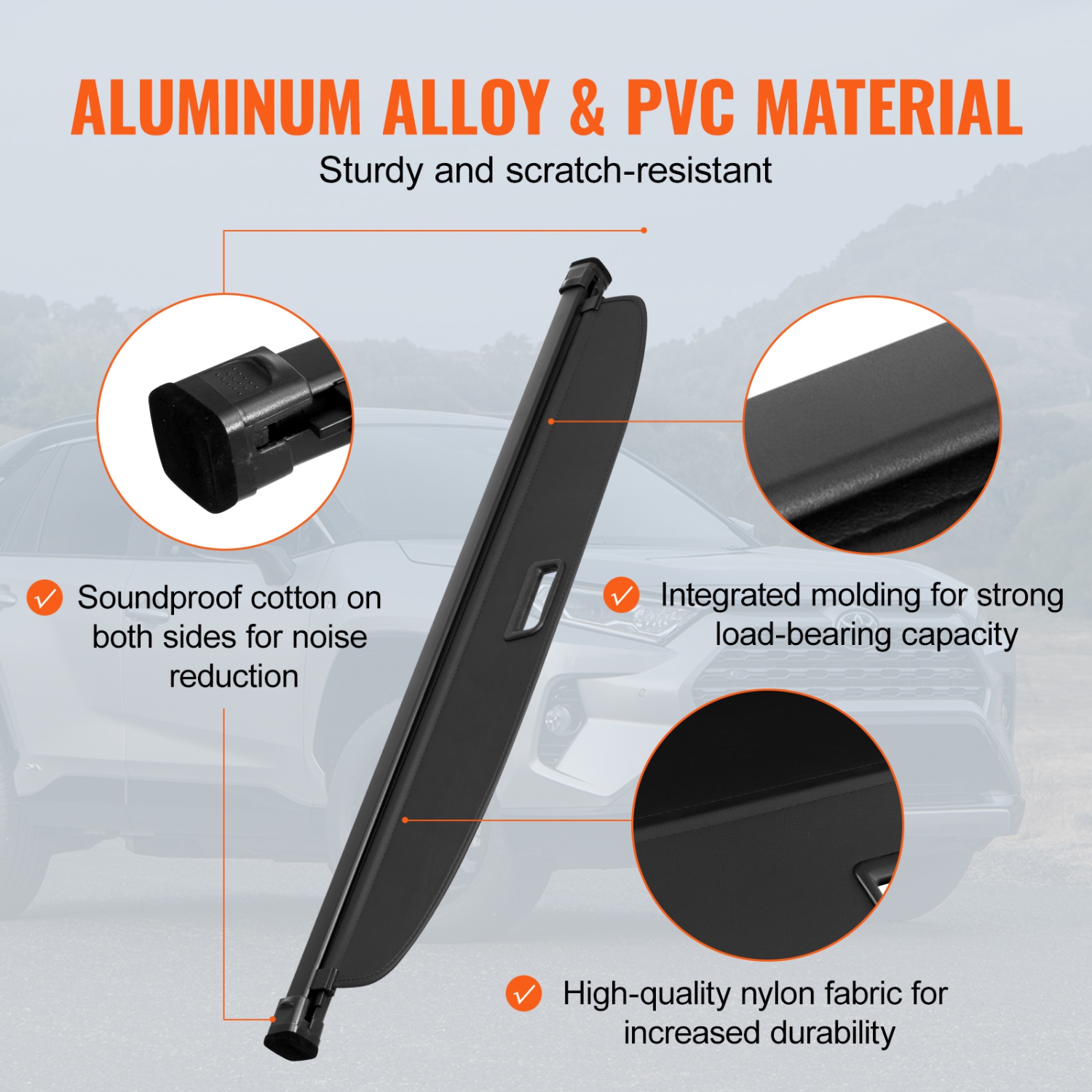 VEVOR Retractable Cargo Cover for Toyota, Upgraded Waterproof Trunk Cover Security Shield Shade for Toyota RAV4 2019-2024, UV Resistant Rear Trunk