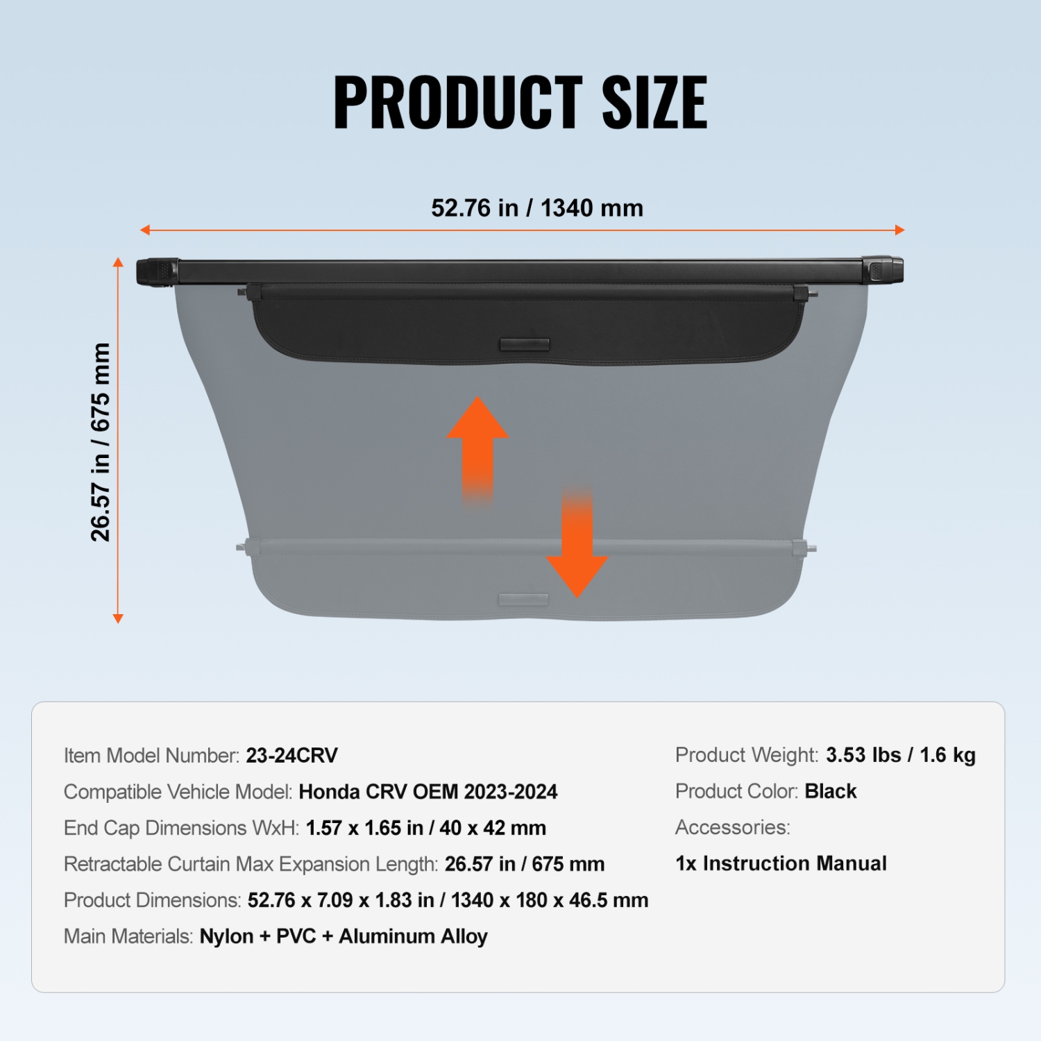 Housse de coffre rétractable VEVOR pour Honda, écran de protection étanche amélioré pour Honda CRV 2023-2024, couvercle de coffre arrière résistant
