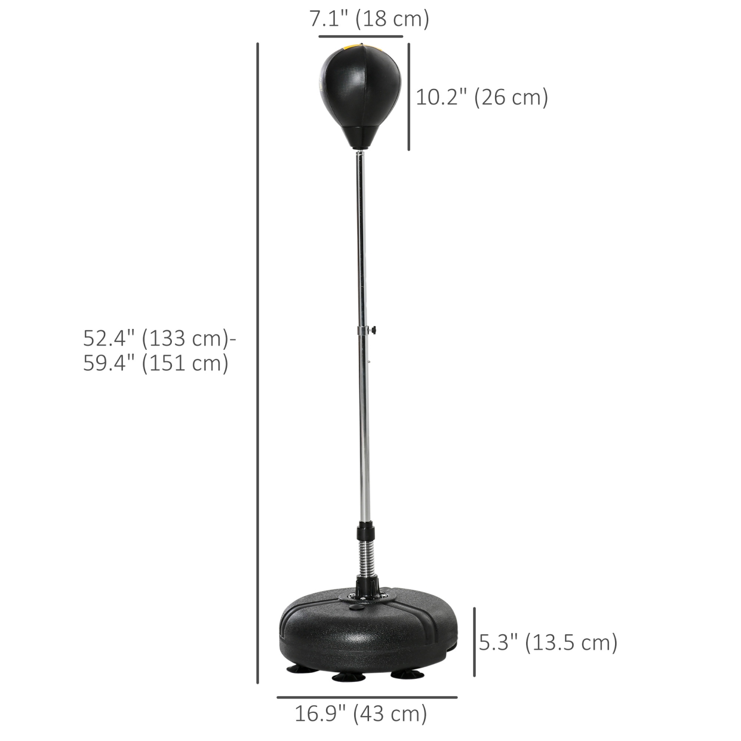 Sac Reflex de Soozier avec support, sac de frappe autonome avec ballon de course et gants, hauteur réglable de 52,4 po à 59,4 po pour