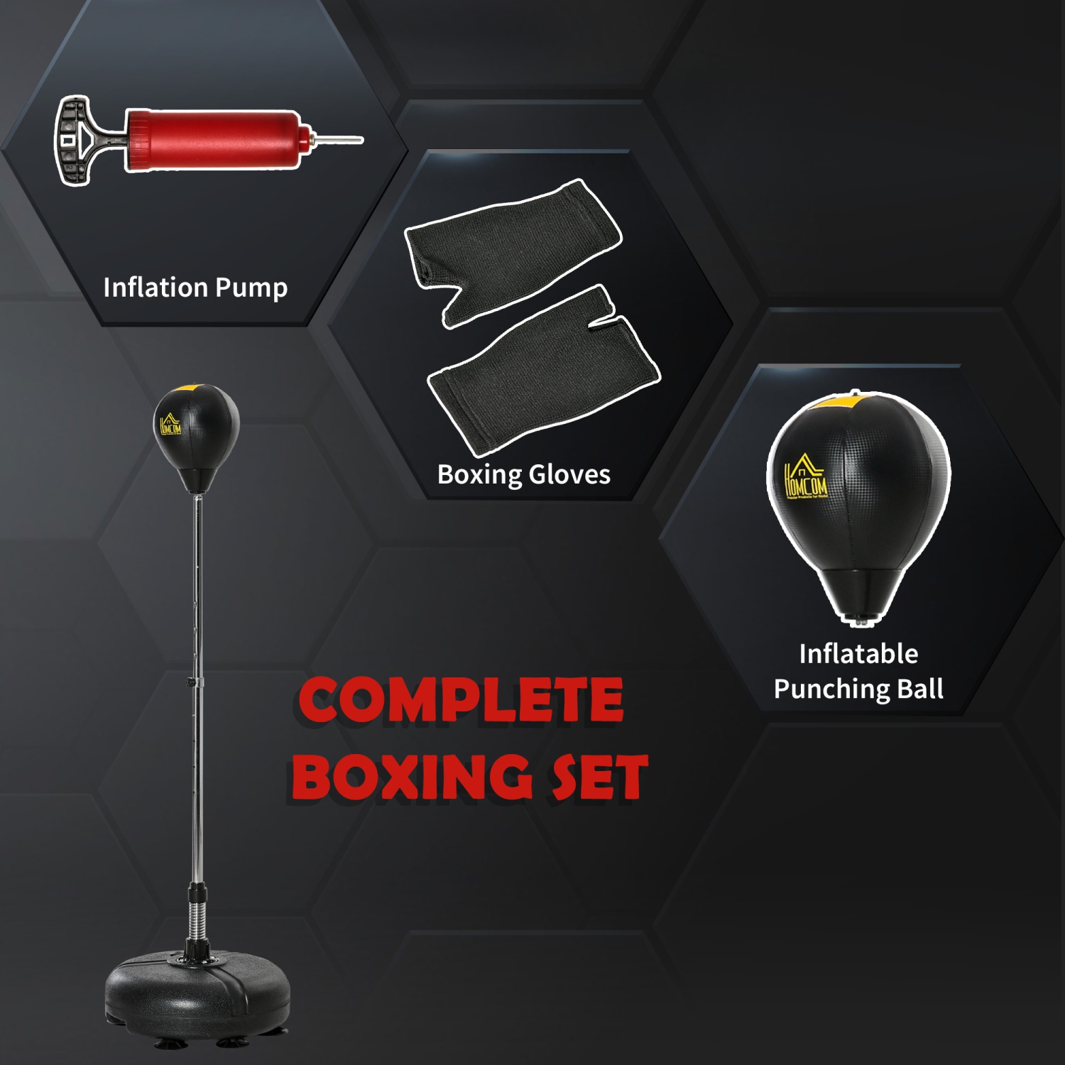 Sac Reflex de Soozier avec support, sac de frappe autonome avec ballon de course et gants, hauteur réglable de 52,4 po à 59,4 po pour