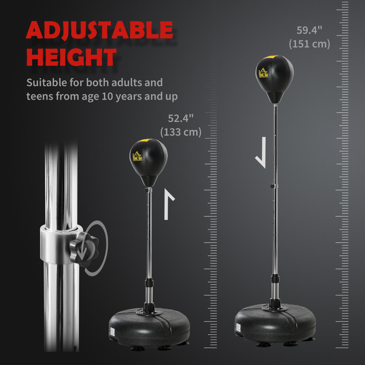 Sac Reflex de Soozier avec support, sac de frappe autonome avec ballon de course et gants, hauteur réglable de 52,4 po à 59,4 po pour