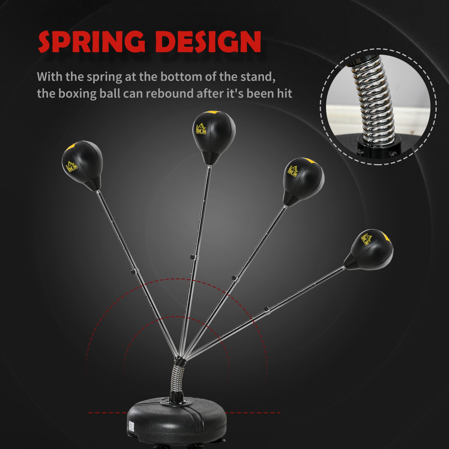 Sac Reflex de Soozier avec support, sac de frappe autonome avec ballon de course et gants, hauteur réglable de 52,4 po à 59,4 po pour