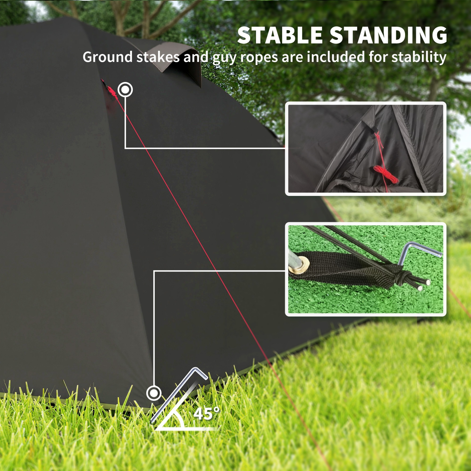 Outsunny 2-4 Man Camping Tent, 3000mm Waterproof Tunnel Tent with 2 Rooms, Sewn-in Groundsheet, 3 Doors and Hook, Portable with Carry Bag for Fishing