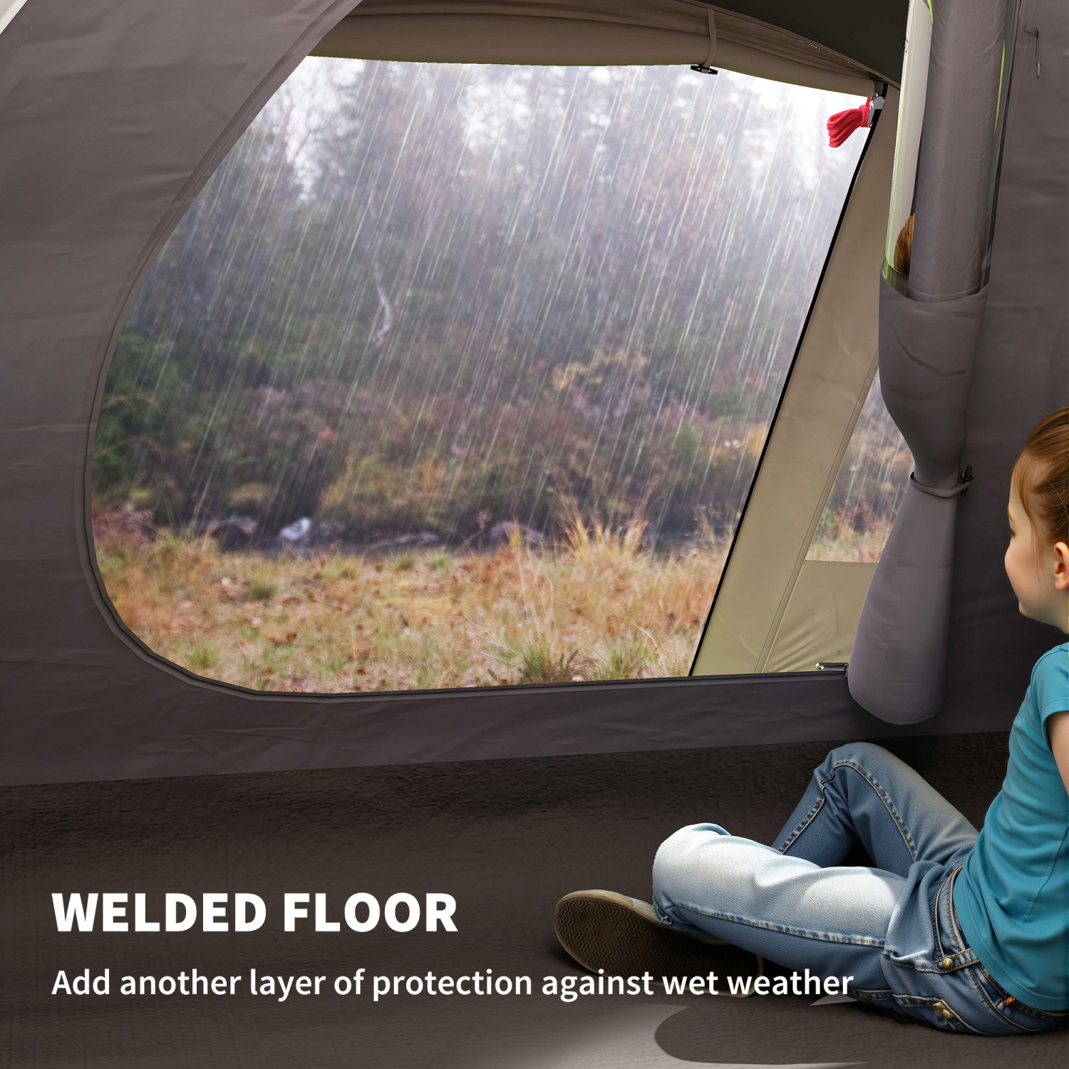 Outsunny 2 Person Camping Tent, 3000mm Waterproof Family Dome Tent with Bedroom, Porch, Sewn-in Groundsheet and Hook, Portable and Lightweight for