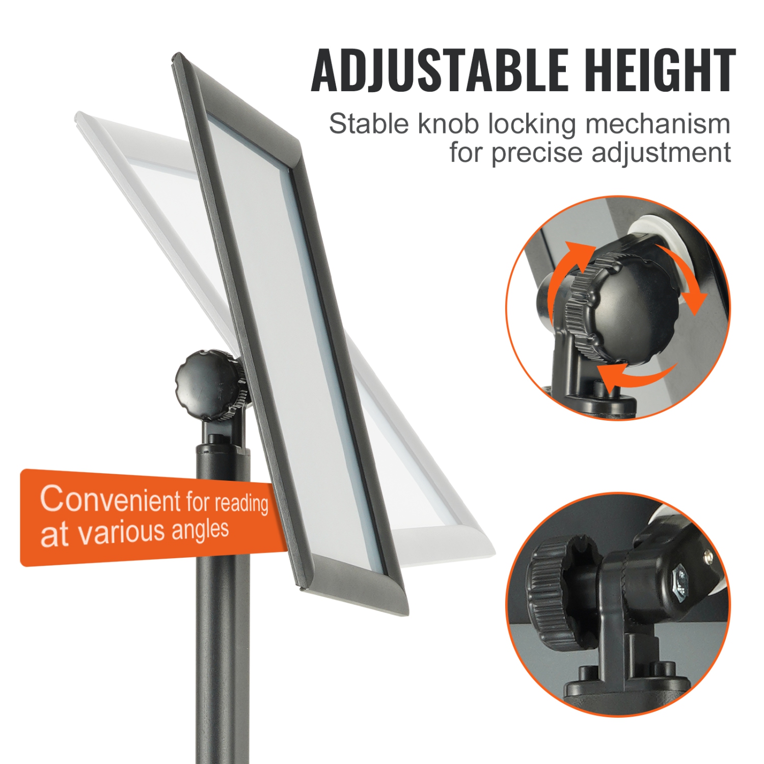 VEVOR 8.5 x 11 Inch Pedestal Sign Holder, Vertical and Horizontal Adjustable Poster Stand, Heavy-Duty Floor Standing Sign Holder with Metal Base for