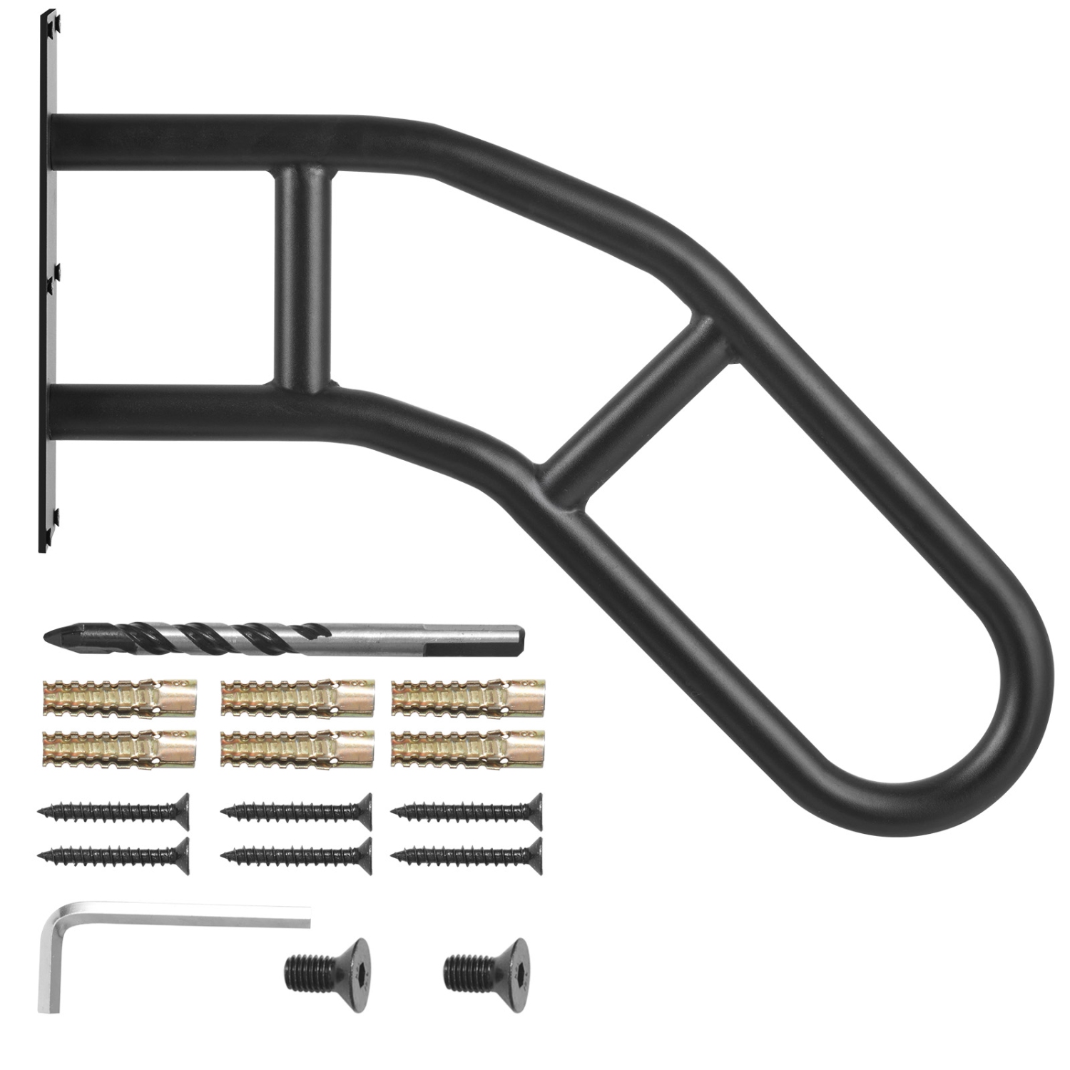 VEVOR 29" Length Handrails for Outdoor Steps, Wall Mount Safety Railings for 1-3 Steps, U-Shaped Handrail with Matte Black Finished, Stair Handrails