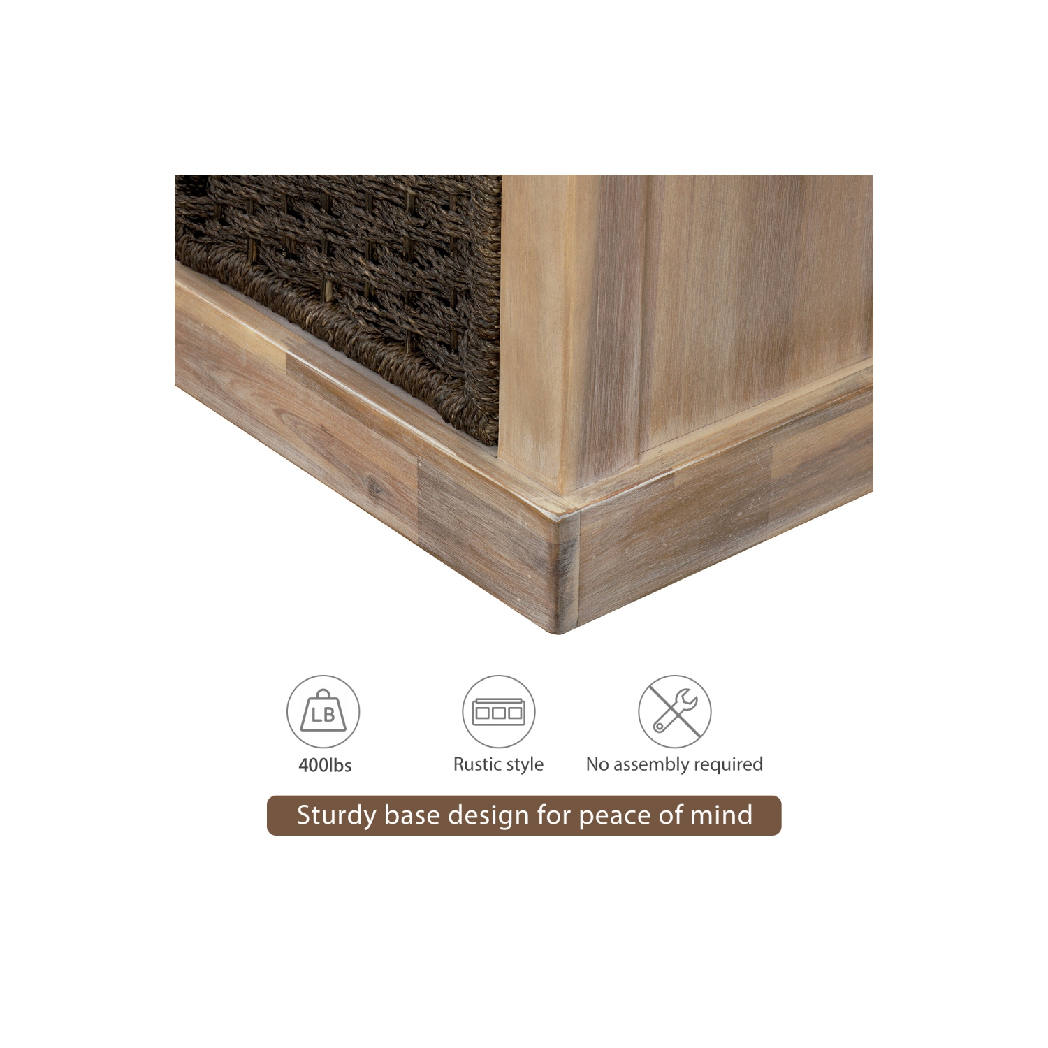 YOULIGHTS – Banc de rangement rustique avec 3 panier amovible, banc de rangement pour chaussures avec coussin amovible pour salon, entrée, couloir