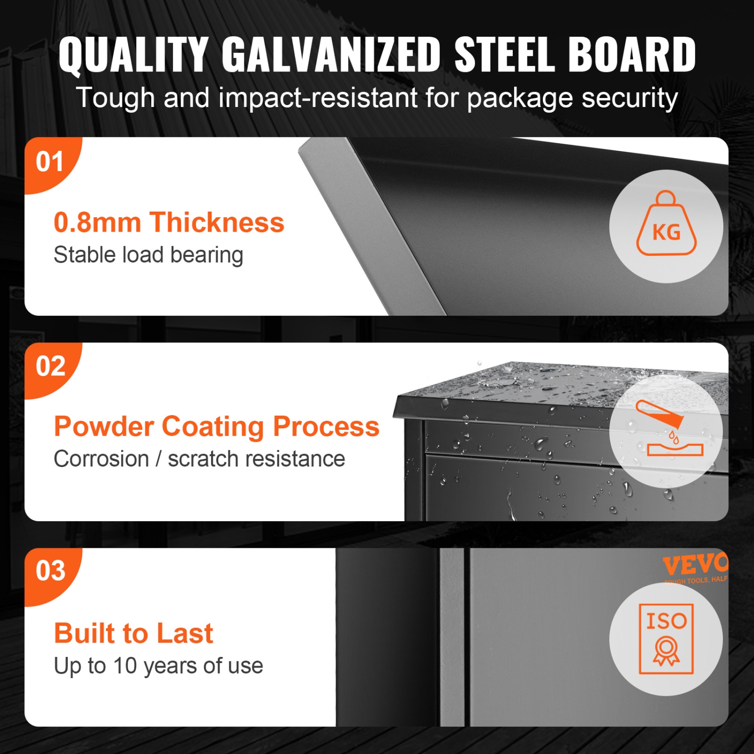 VEVOR 15.4" x 10.6" x 20.5" Package Delivery Boxes for Outside, Galvanized Steel Wall Mount Mailbox with Coded Lock, Anti-Theft Baffle, IPX3