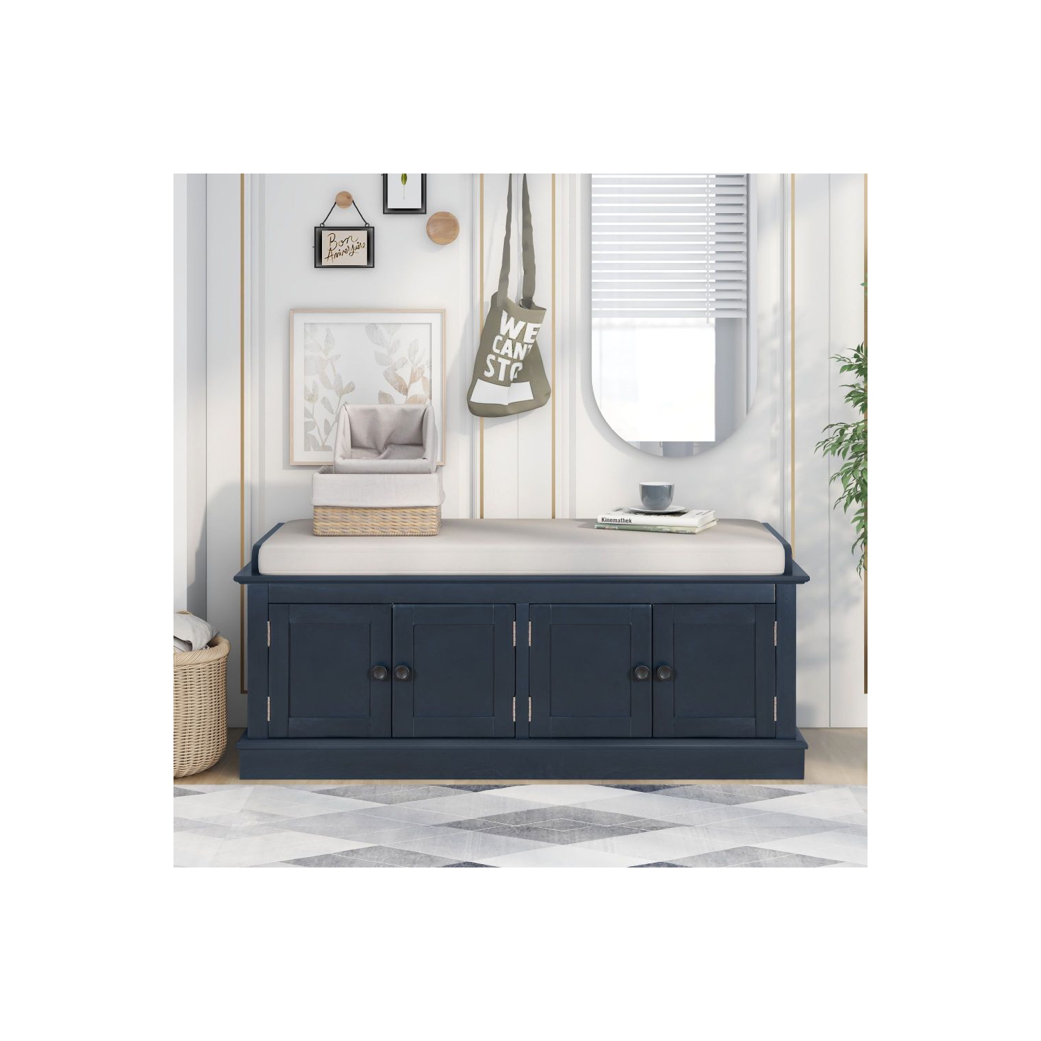 YOULIGHTS Storage Bench for Entryway,Wood Storage Benches with Adjustable Shelves,Shoe Bench with Storage and Removable Cushion for Entryway,Antique