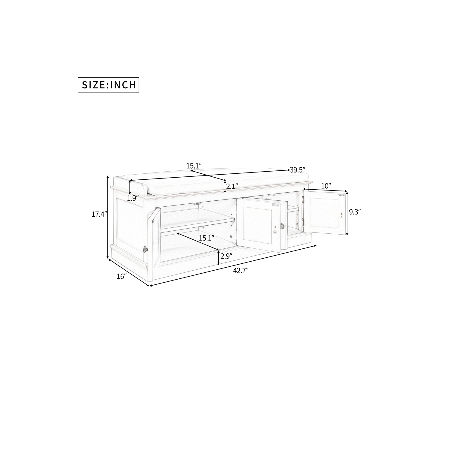 YOULIGHTS Storage Bench for Entryway,Wood Storage Benches with Adjustable Shelves,Shoe Bench with Storage and Removable Cushion for Entryway,Antique