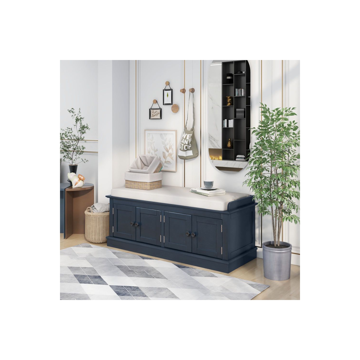 YOULIGHTS Storage Bench for Entryway,Wood Storage Benches with Adjustable Shelves,Shoe Bench with Storage and Removable Cushion for Entryway,Antique