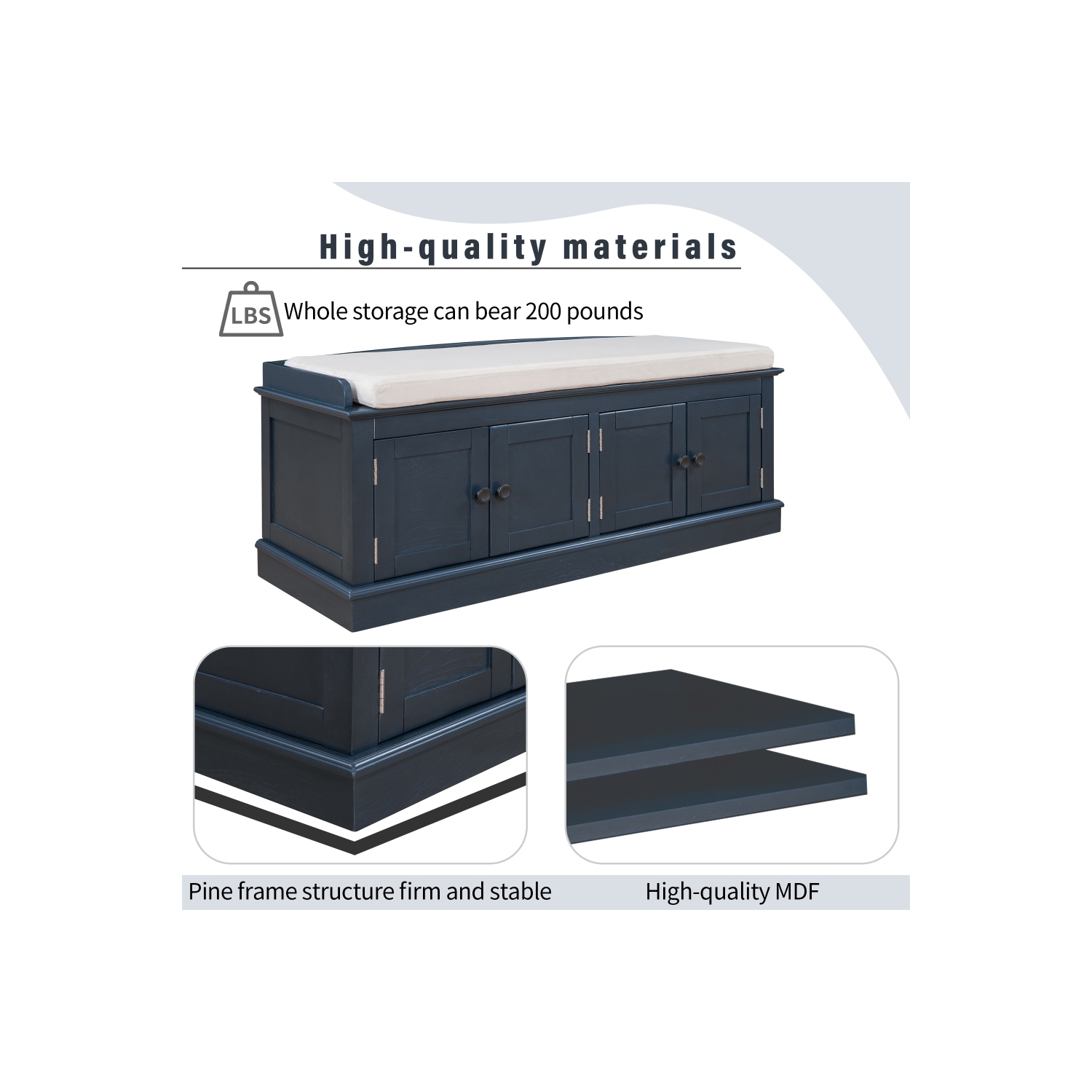 YOULIGHTS Storage Bench for Entryway,Wood Storage Benches with Adjustable Shelves,Shoe Bench with Storage and Removable Cushion for Entryway,Antique