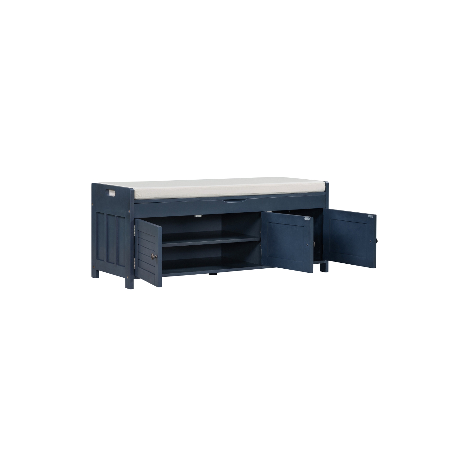 YOULIGHTS Upholstered Storage Bench, Entryway Shoe Bench with Removable Cushion and Storage, Wooden Ottoman with 3 Shutter-Shaped Doors for Entryway,