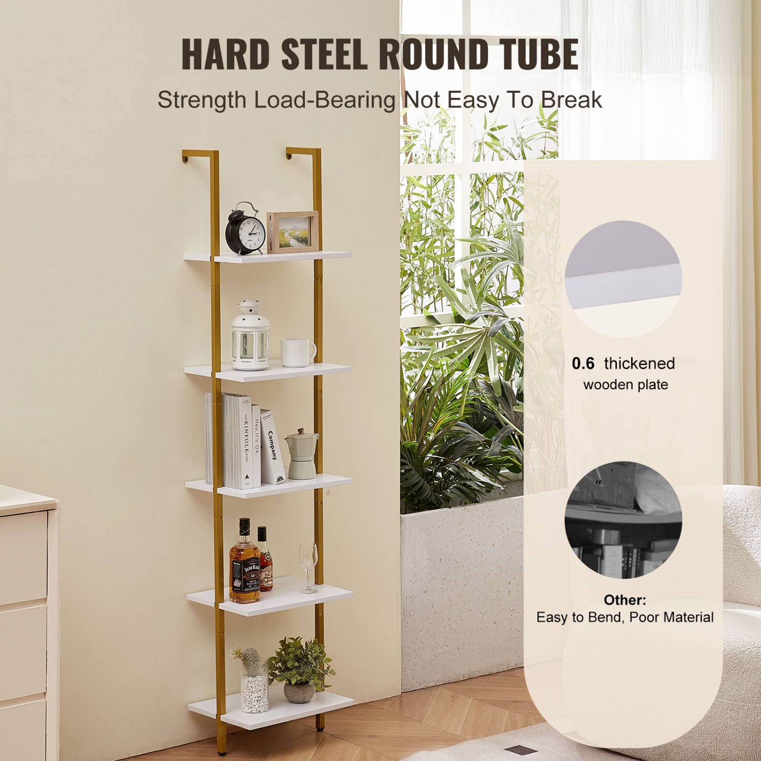 Étagère en échelle VEVOR à 5 niveaux, étagère 15.6 11,8&nbsp;po, étagère murale ouverte en échelle avec cadre en métal, support de rangement pour