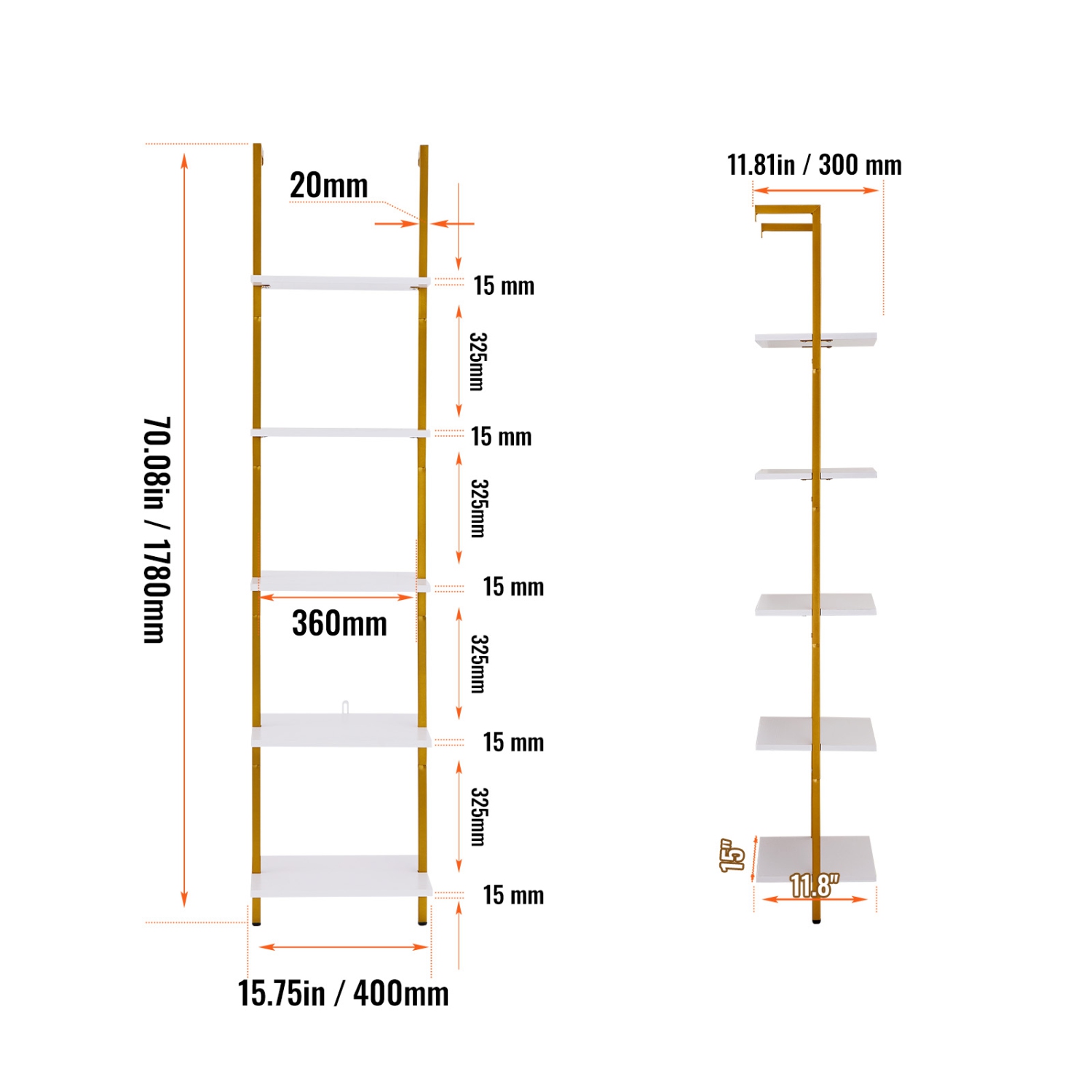 Étagère en échelle VEVOR à 5 niveaux, étagère 15.6 11,8&nbsp;po, étagère murale ouverte en échelle avec cadre en métal, support de rangement pour