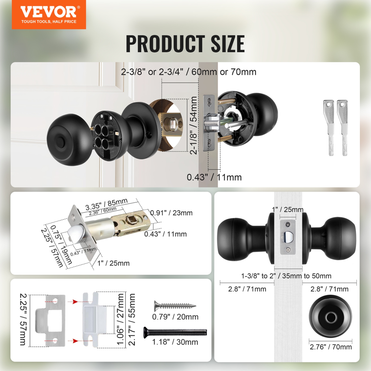 VEVOR Smart Door Knob, Biometric Lock Bluetooth Lock,Fingerprint Lock with APP Control, Easy Installation Door Lock, for Home Bedrooms,