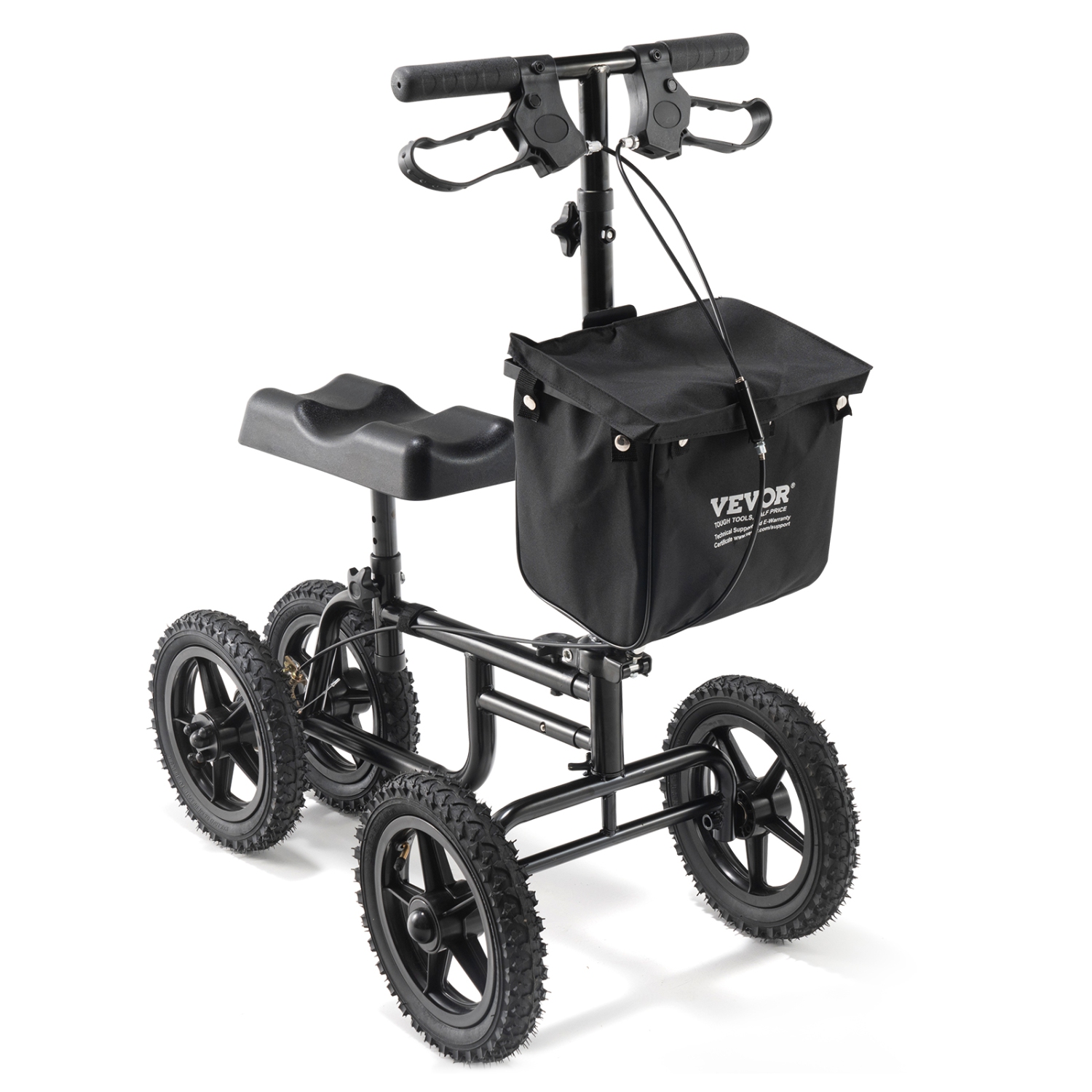 VEVOR 350LBS Knee Scooter,Carbon Steel Knee Walker with Height-Adjustable Handlebar & Knee Pad, 12" All-Terrain Wheel,Dual Brakes, Leg Recovery