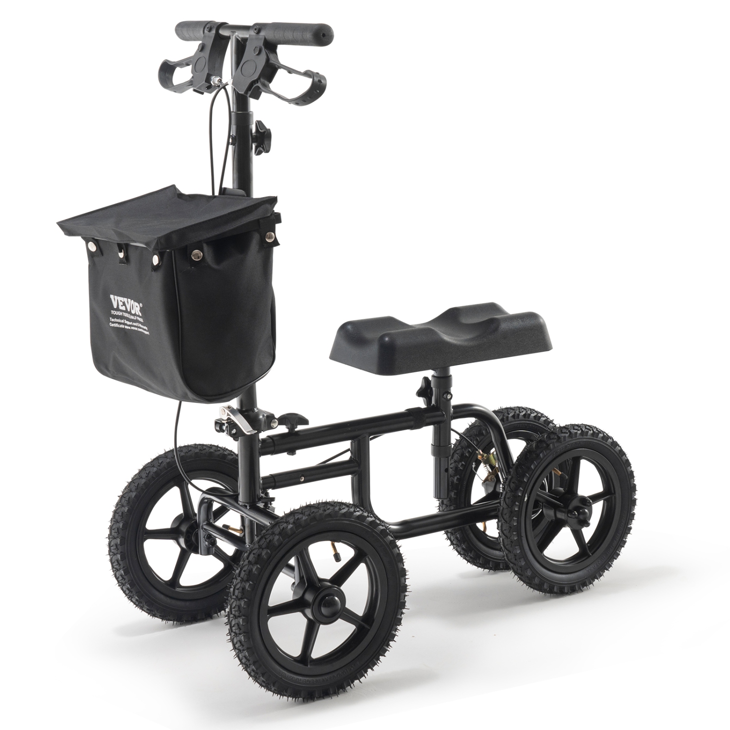 VEVOR 350LBS Knee Scooter,Carbon Steel Knee Walker with Height-Adjustable Handlebar & Knee Pad, 12" All-Terrain Wheel,Dual Brakes, Leg Recovery