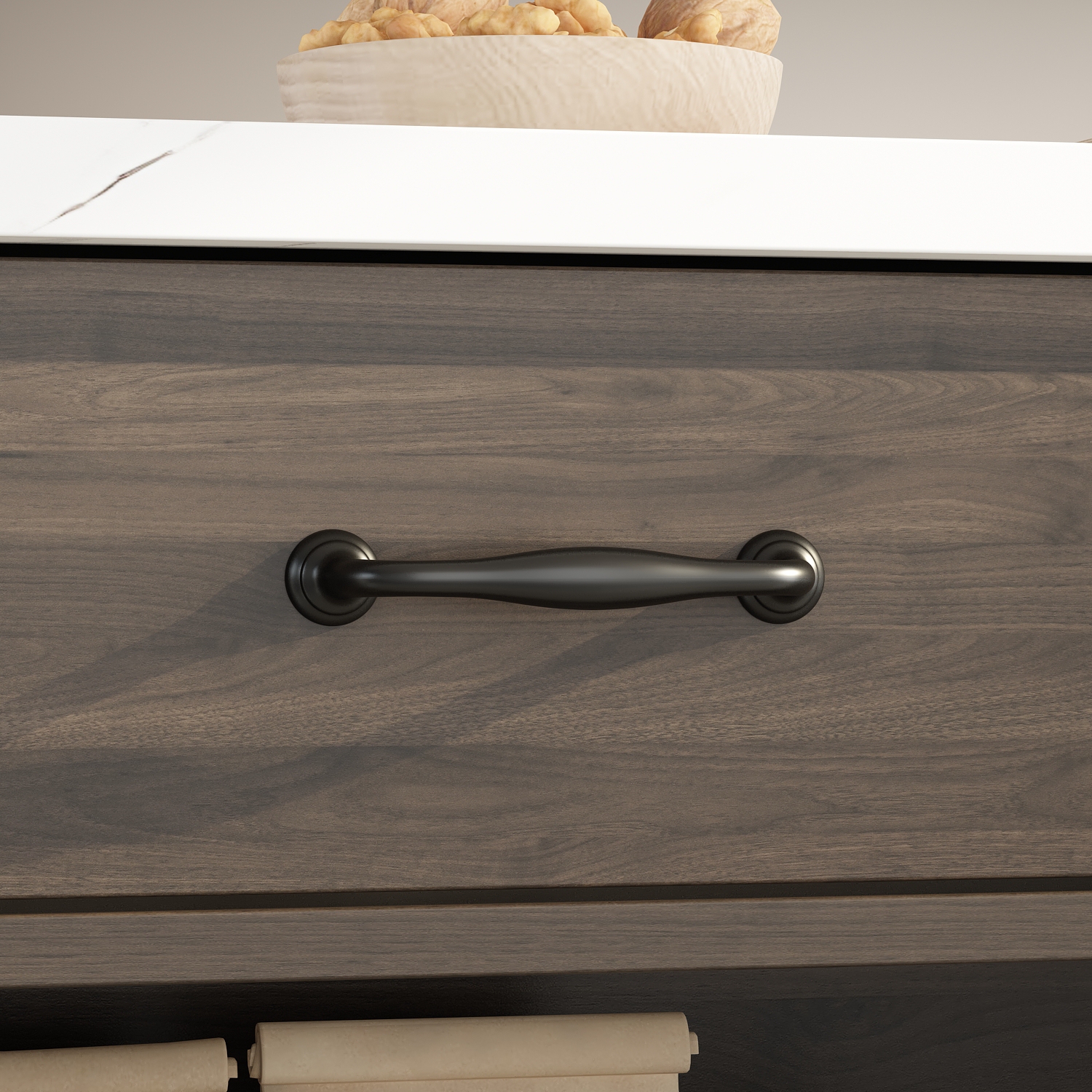 Famapy Brown Composite Kitchen Island with MDF Base and Storage, 2 Drawers & Open Shelf, Dark Brown