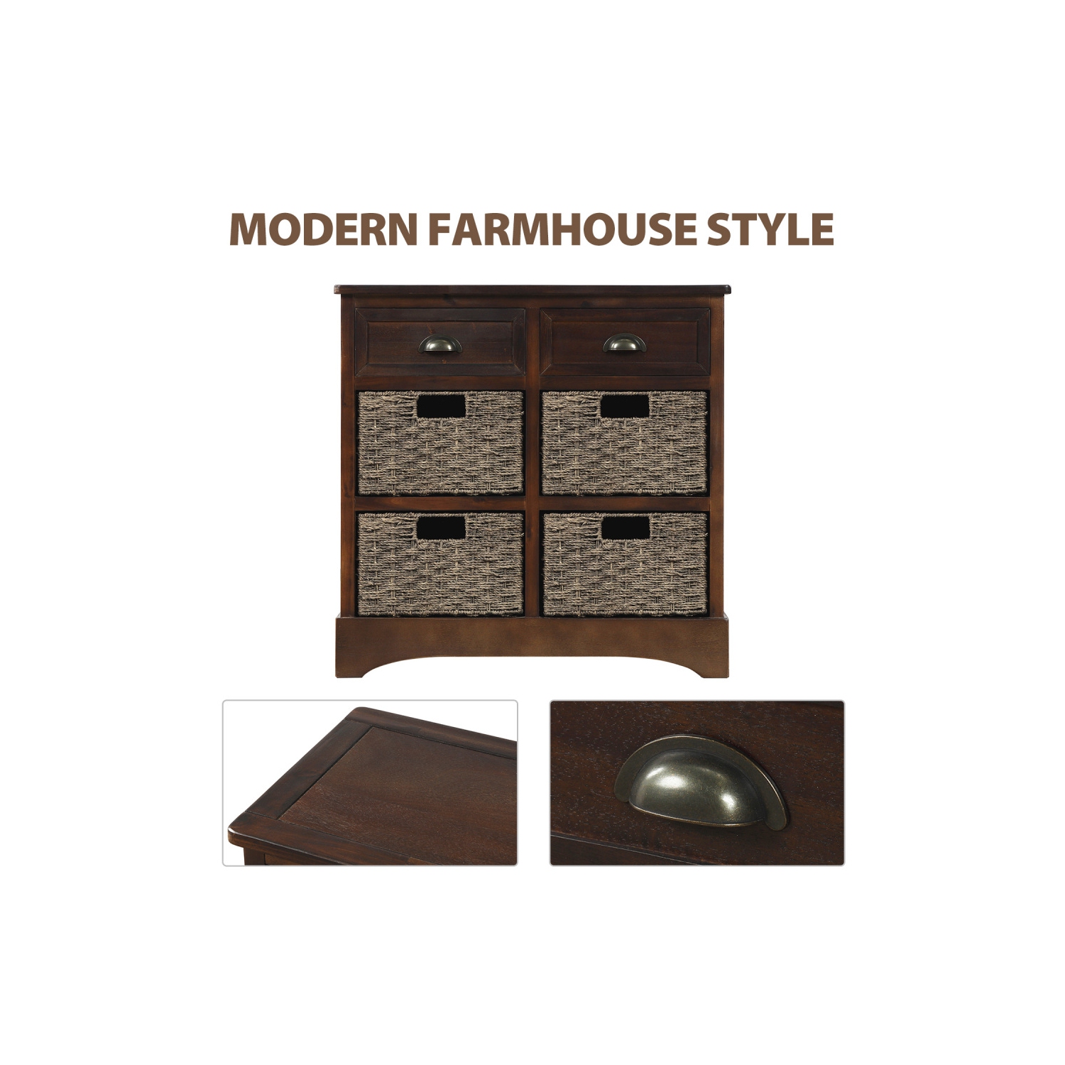 YOULIGHTS Farmhouse Accent Storage Cabinet,Wicker Basket Storage Cabinet with 2 Drawers and 4 Baskets for Kitchen,Dining Room,Espresso