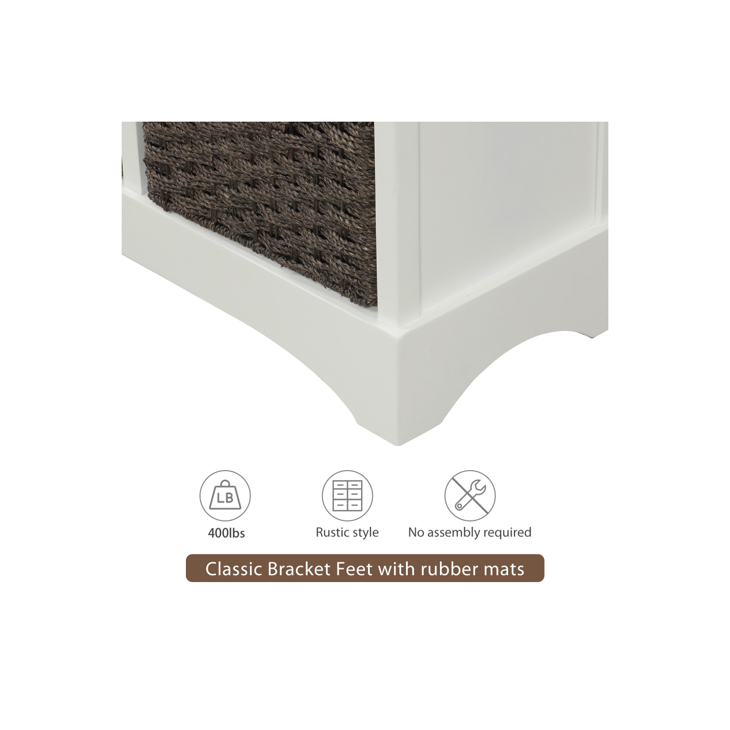 YOULIGHTS Farmhouse Accent Storage Cabinet,Wicker Basket Storage Cabinet with 2 Drawers and 4 Baskets for Kitchen,Dining Room,White