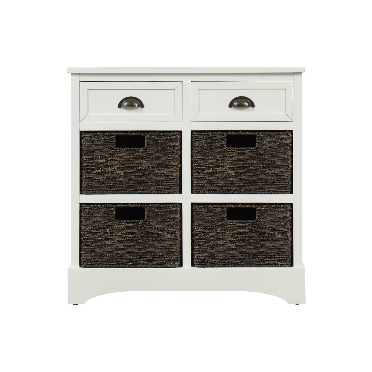 YOULIGHTS Farmhouse Accent Storage Cabinet,Wicker Basket Storage Cabinet with 2 Drawers and 4 Baskets for Kitchen,Dining Room,White