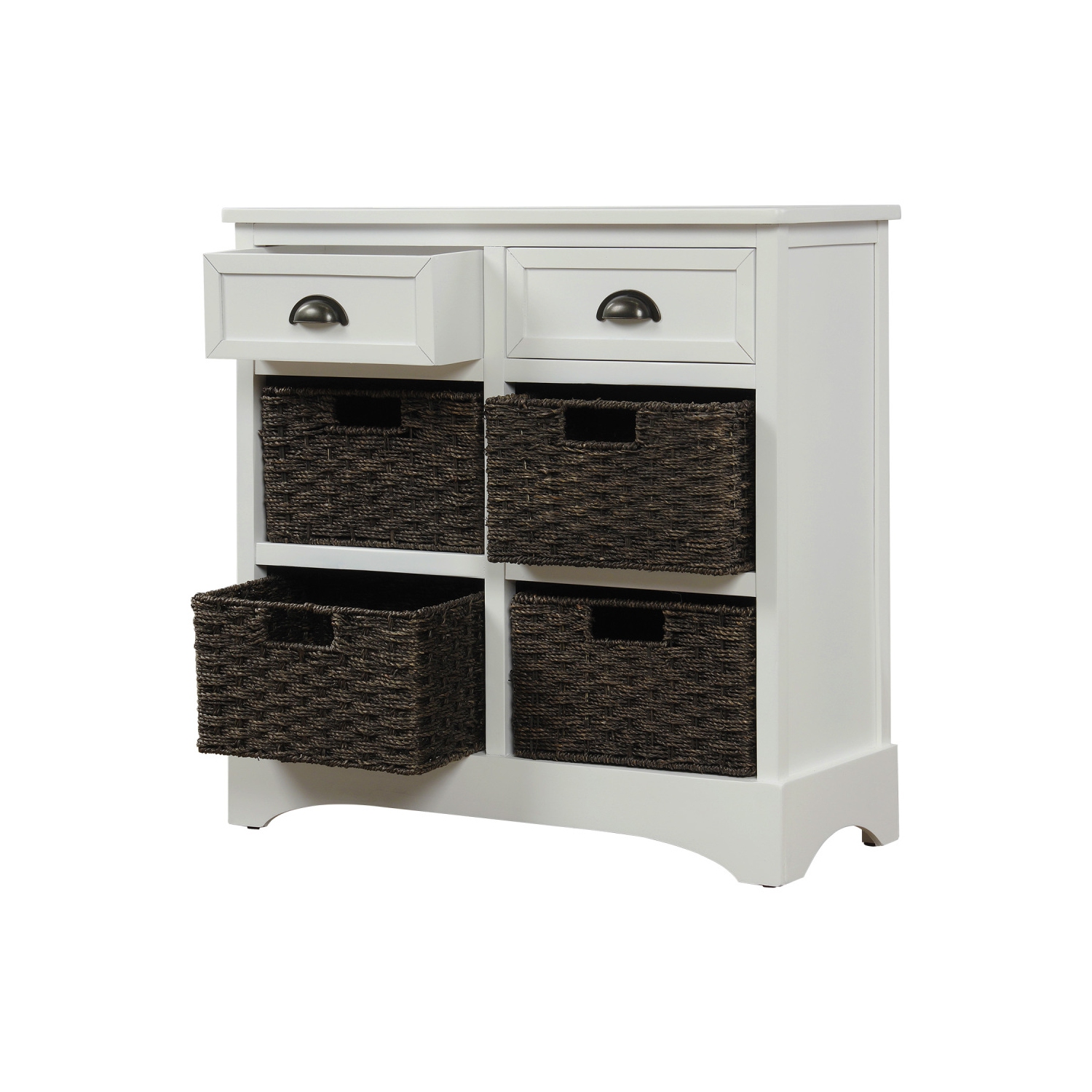 YOULIGHTS Farmhouse Accent Storage Cabinet,Wicker Basket Storage Cabinet with 2 Drawers and 4 Baskets for Kitchen,Dining Room,White