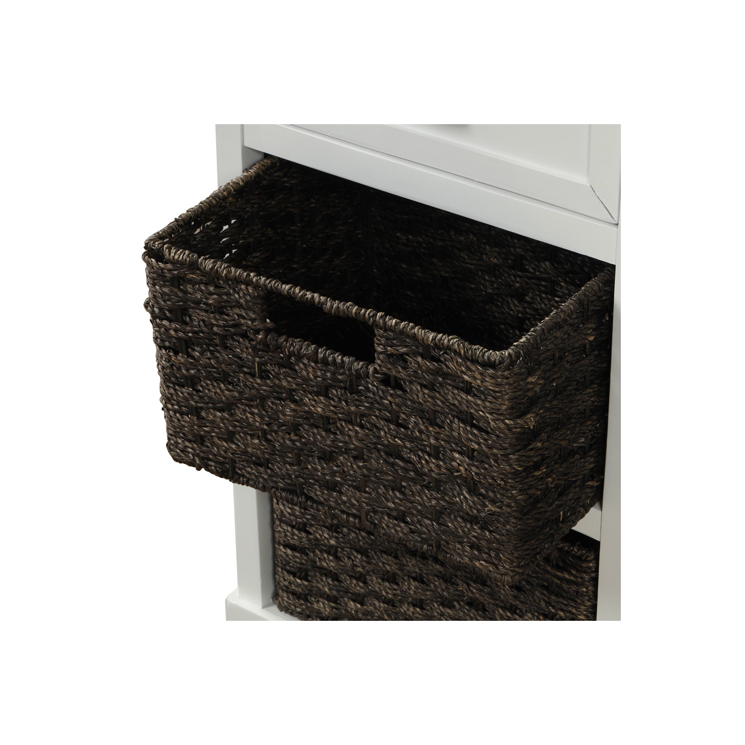 YOULIGHTS Farmhouse Accent Storage Cabinet,Wicker Basket Storage Cabinet with 2 Drawers and 4 Baskets for Kitchen,Dining Room,White