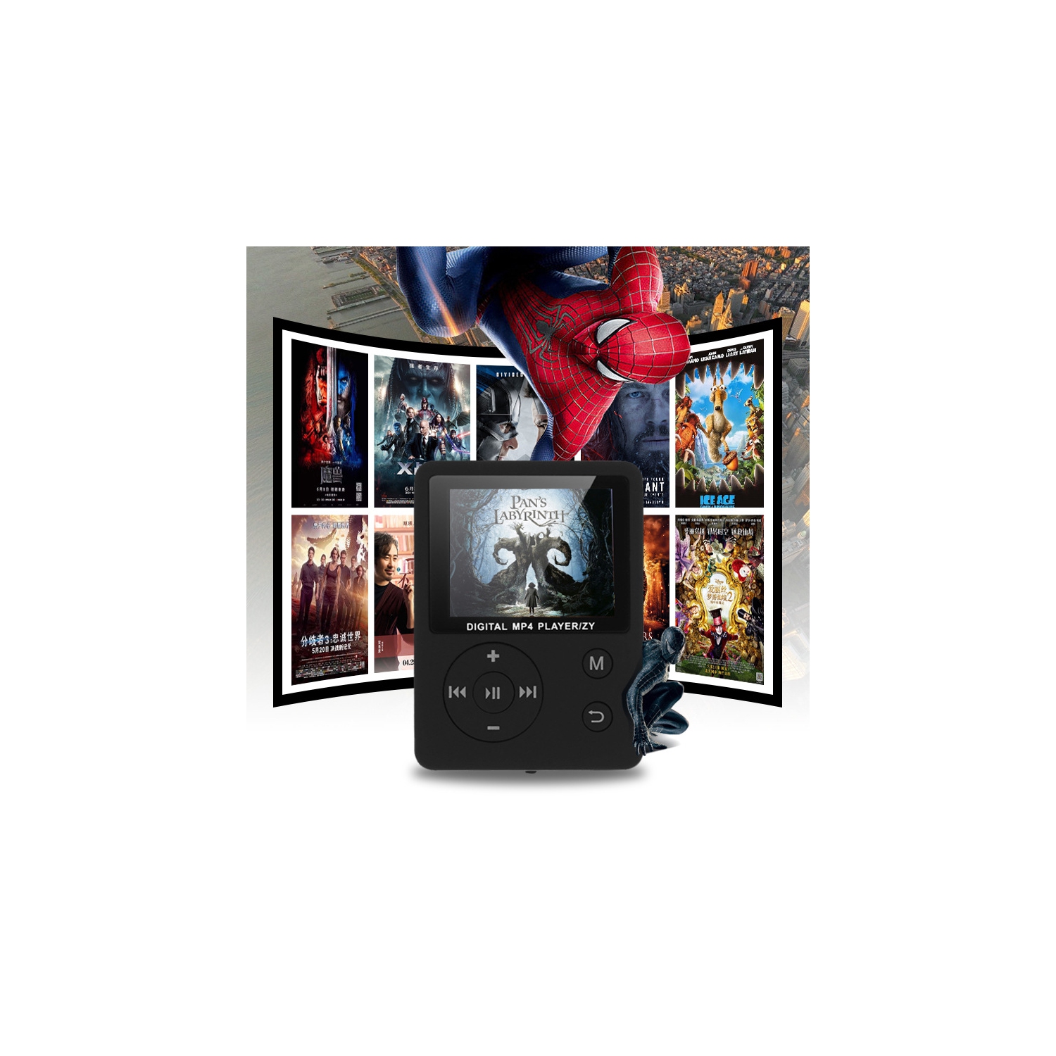 Black ultra-thin MP4 player - 16GB TF card included | MP3/AMV playback | Music player | Digital audio player, portable media player