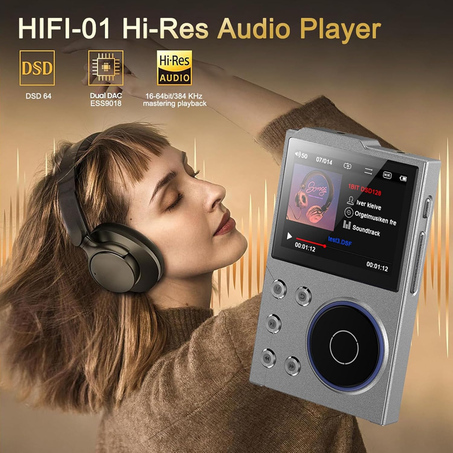 Lecteur de musique MP3 portatif – transmission sans fil APT-X, écran HD, Walkman, prise en charge audio pour l'auto/la maison [version gris