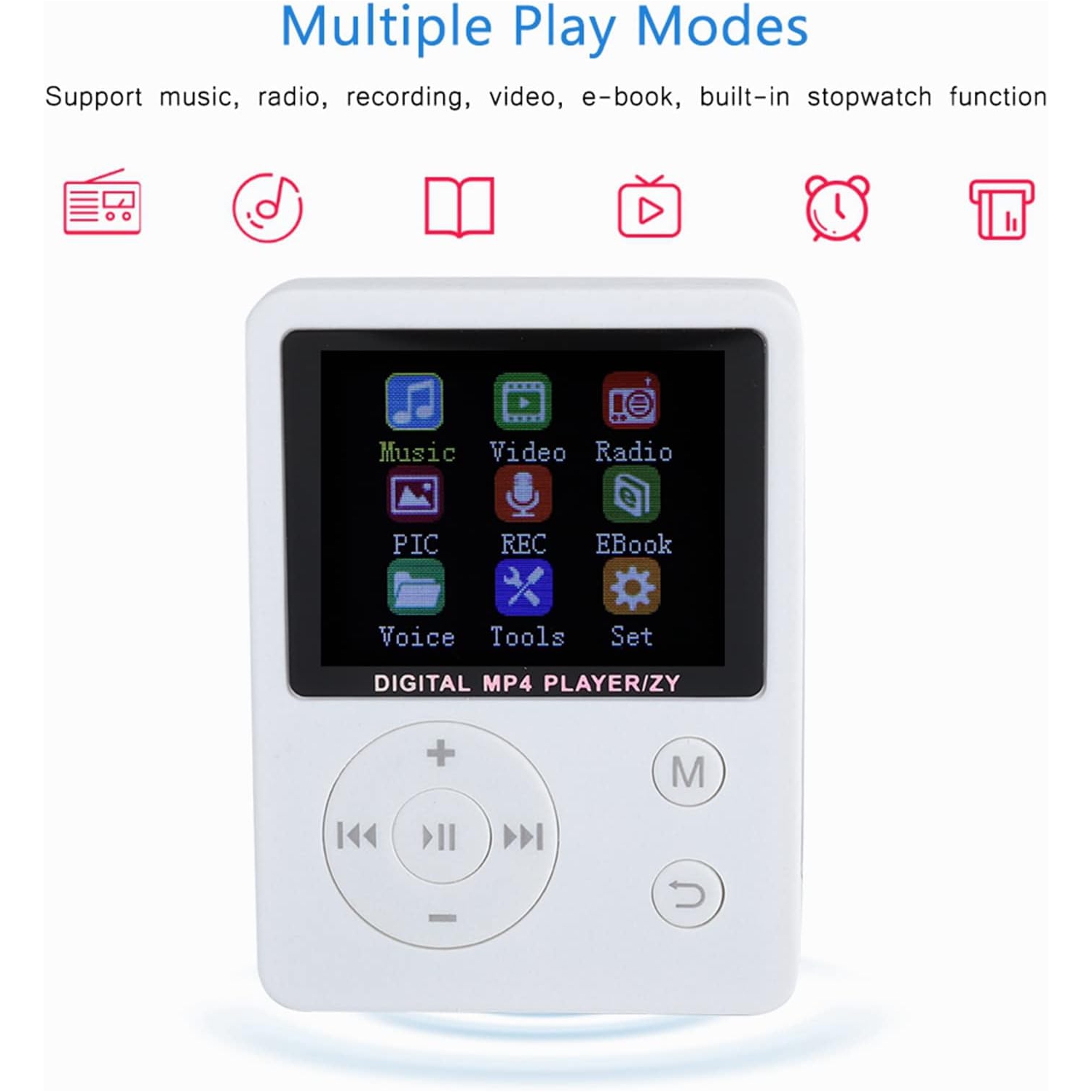 White ultra-thin MP3/MP4 music player - 32GB memory card included | E-book reader | 5 hours playback | Lightweight and portable Digital audio player,