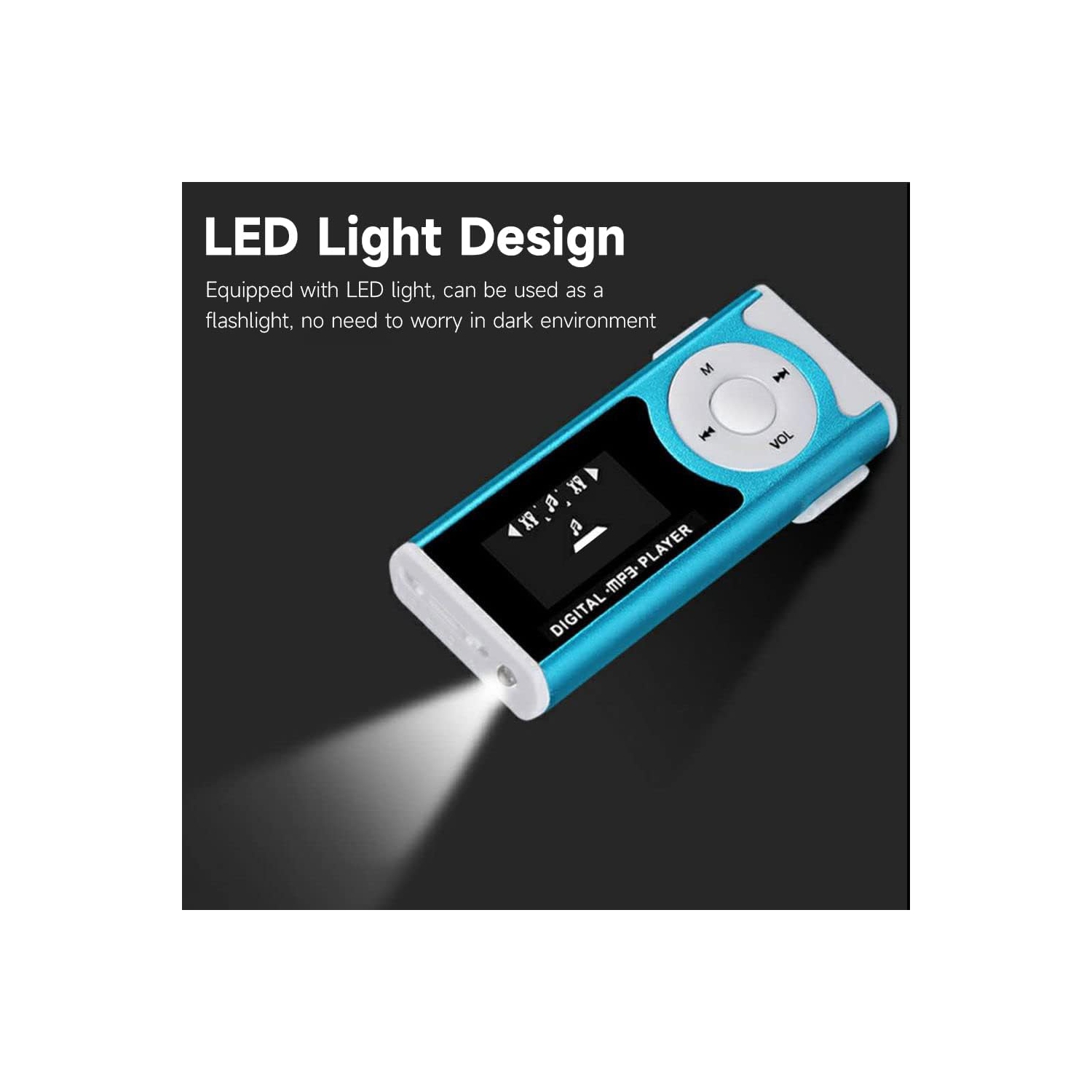 Lecteur MP3 de sport à pince，Lecteur audio numérique, lecteur multimédia portatif - 8&nbsp;Go, étanche, avec lampe de poche