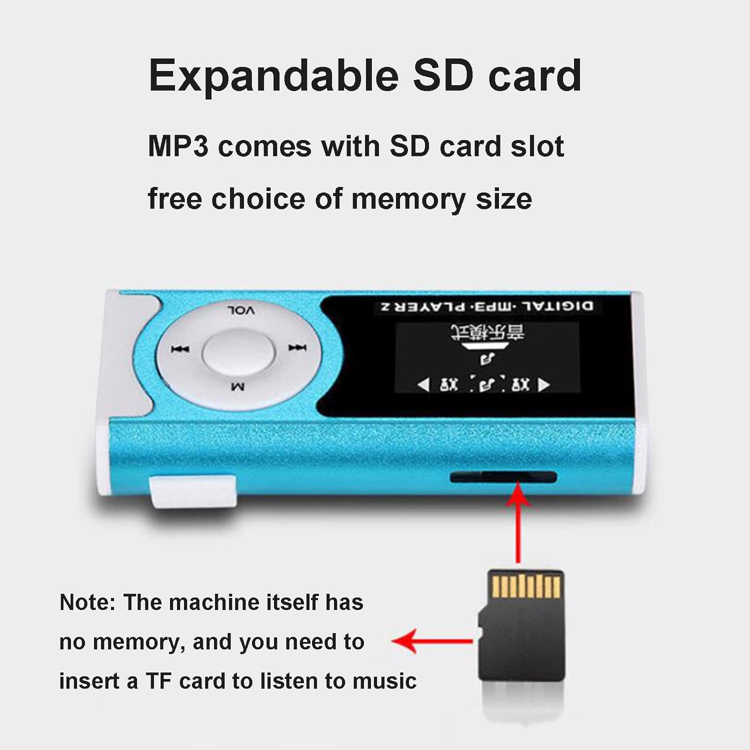 Lecteur MP3 de sport à pince，Lecteur audio numérique, lecteur multimédia portatif - 8&nbsp;Go, étanche, avec lampe de poche