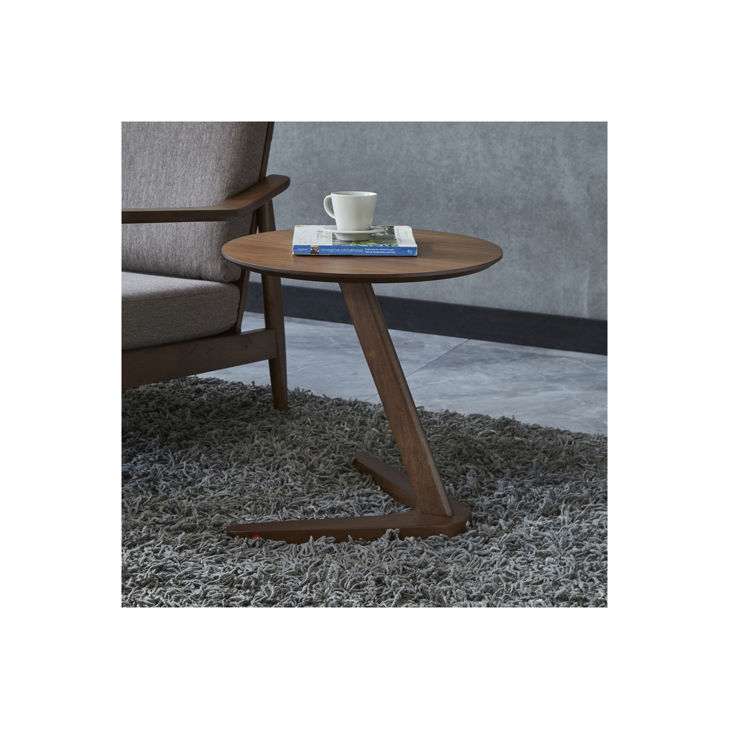YOULIGHTS Multifunctional Round Small Coffee Table, WoodEnd Table, Mid Century Modern Side Table with V-Shaped Legs for Living Room(Color : Walnut