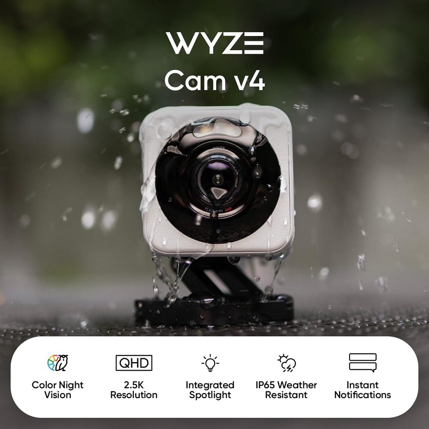 WYZE Cam v4, 2.5K HD WiFi Smart Home Security Camera – Indoor/Outdoor, Pet/Baby Monitor, Motion Spotlight/Siren, Color Night Vision, 2-Way Audio