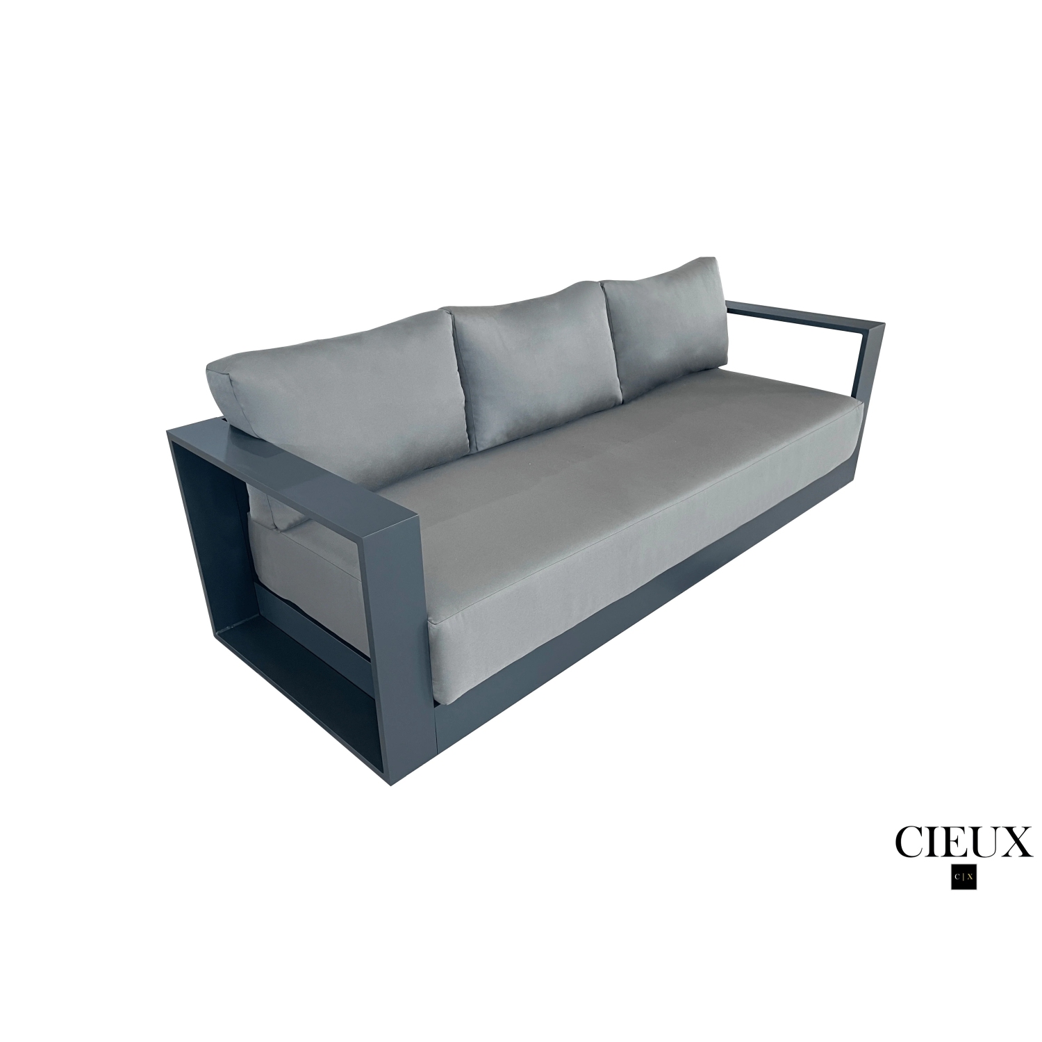 CIEUX Lyon Outdoor Patio Aluminum Metal Sofa in Midnight Grey with Sunbrella Cushions