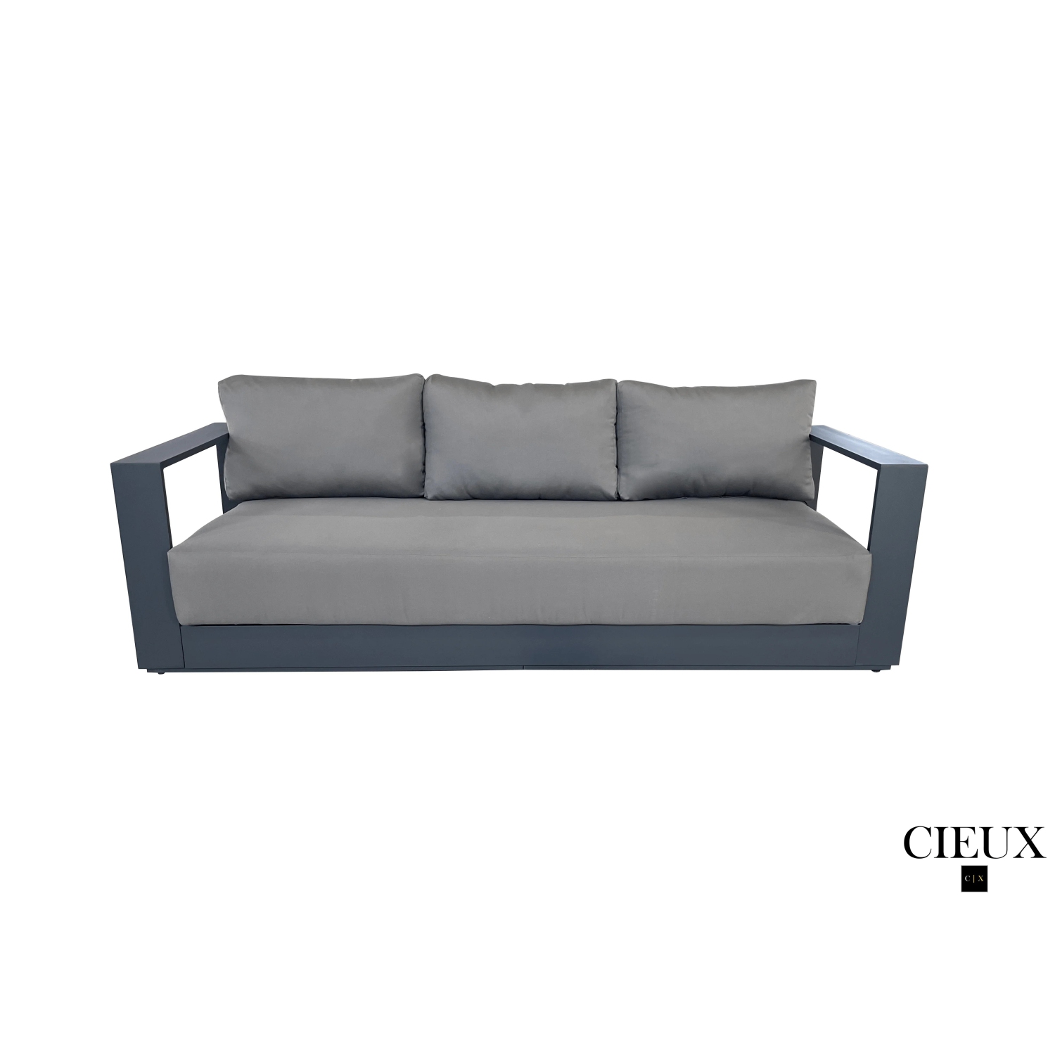 CIEUX Lyon Outdoor Patio Aluminum Metal Sofa in Midnight Grey with Sunbrella Cushions