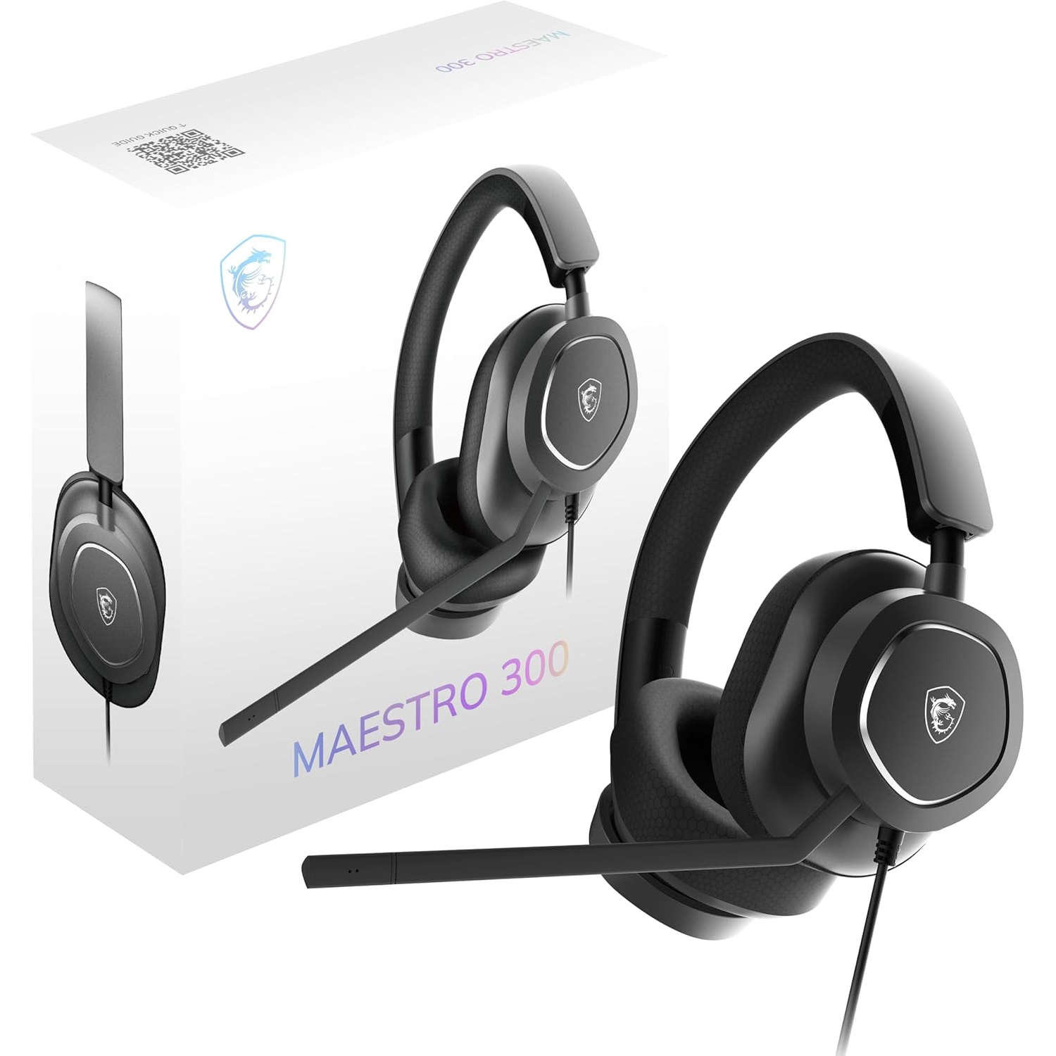 MSI Maestro 300 Gaming Headset – 40mm Neodymium Drivers, Unidirectional (Cardioid) Mic, Lightweight Comfort, Cross Platform Connectivity