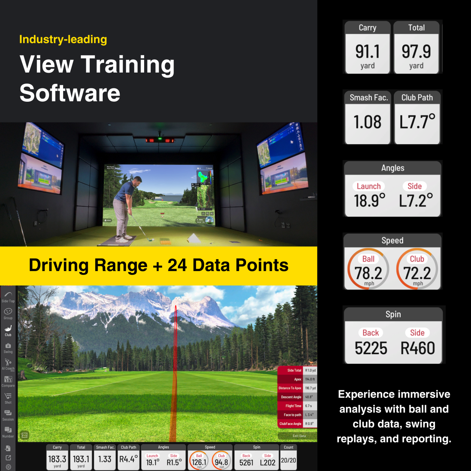 Uneekor Eye XO2 Golf Launch Monitor – 3-Camera Indoor Golf Simulator with 24 Data Points and Trouble Mat Compatibility, Compatible with Refine+,