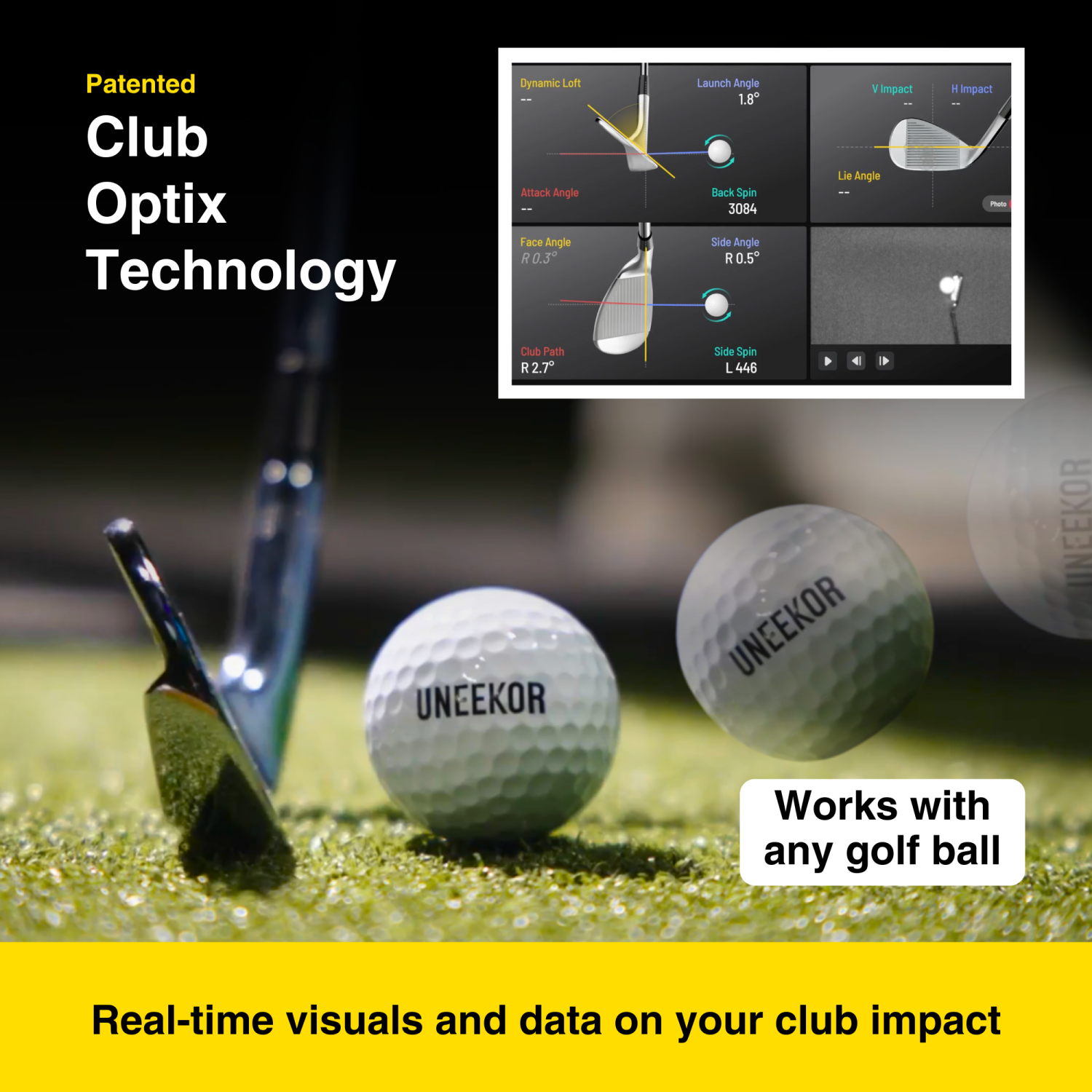 Moniteur de lancement de golf Eye XO d'Uneekor, simulateur de golf intérieur à 2 caméras avant avec 24 points de données, compatible avec Refine+,