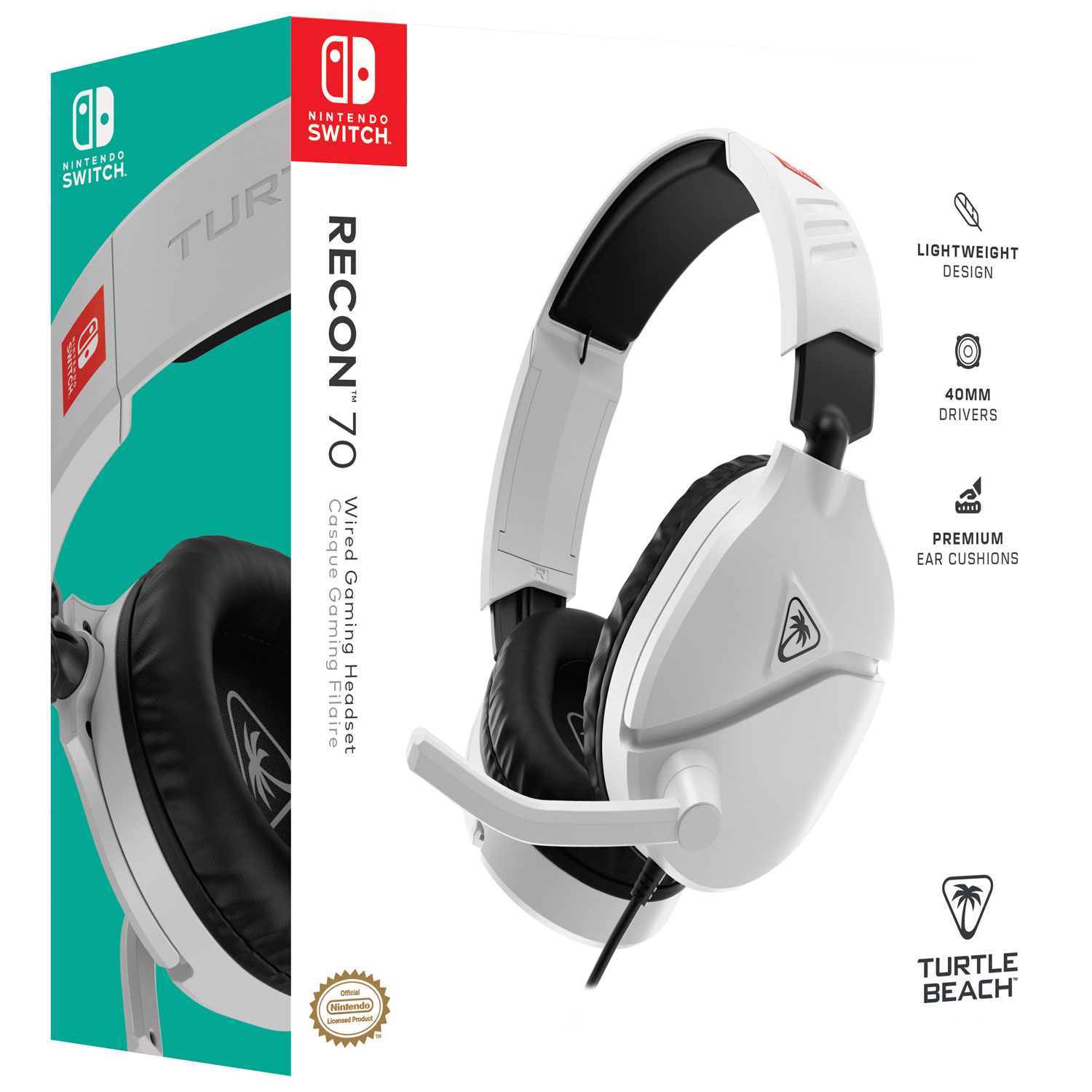 Casque de jeu Recon 70 de Turtle Beach pour Switch 2/Switch - Blanc