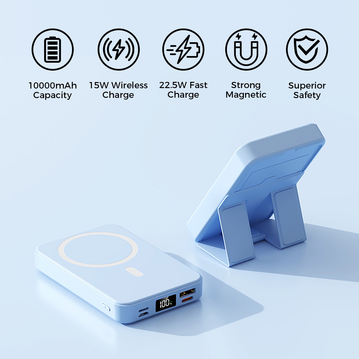 Chargeur portable magnétique sans fil de 10000&nbsp;mAh avec support pour téléphone